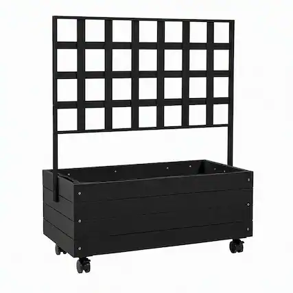 Front. RYHNUYNE - Wooden Elevated Garden Bed with Trellis on Wheels for Patio, 34.6 x 18.9 x 41.3 Inch Fir Raised Planter Box - Black.