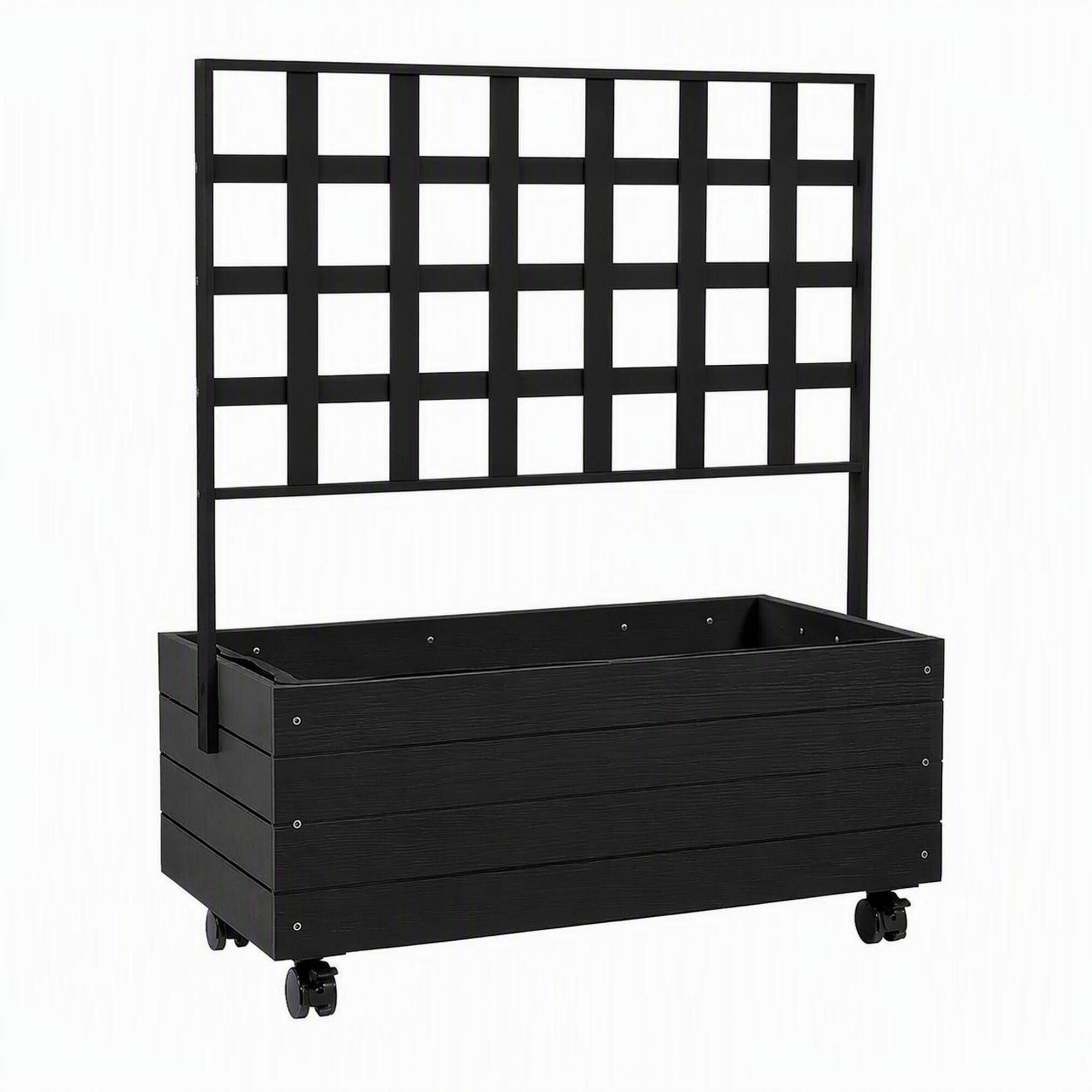 Front. RYHNUYNE - Wooden Elevated Garden Bed with Trellis on Wheels for Patio, 34.6 x 18.9 x 41.3 Inch Fir Raised Planter Box - Black.