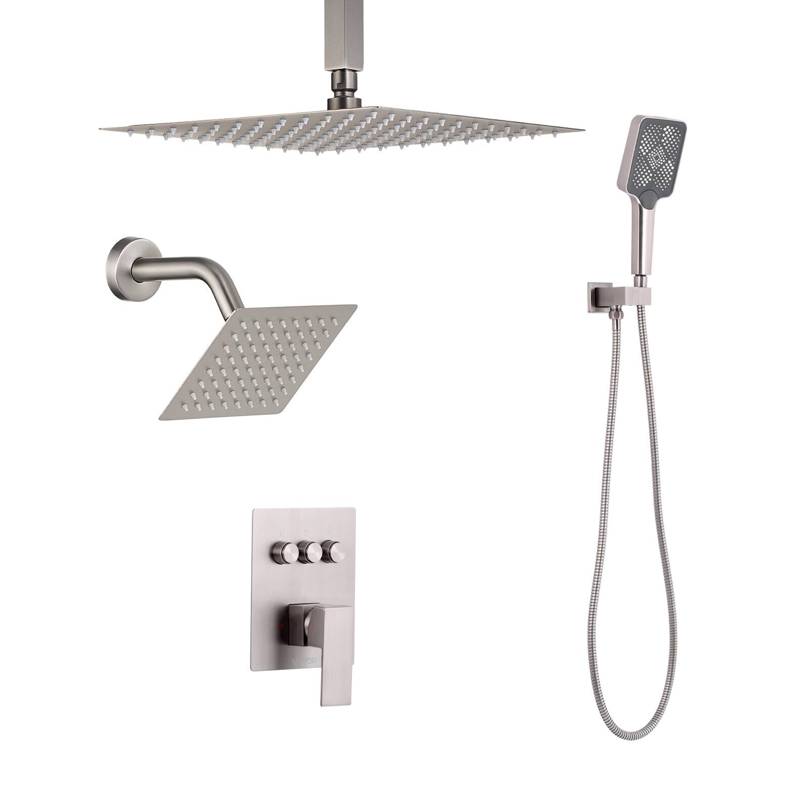 Alt View 5. VEVOR - Shower Faucet Set, 12 Inch Ceiling Mount Rainfall Shower System with 6 Inch Wall Mount Head and 4 in 1 Handheld Spray - Brushed Nickel.