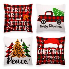 G128 - 18 x 18 in Farmhouse Christmas Throw Pillow Set of 4 with Inserts - Assorted Colors