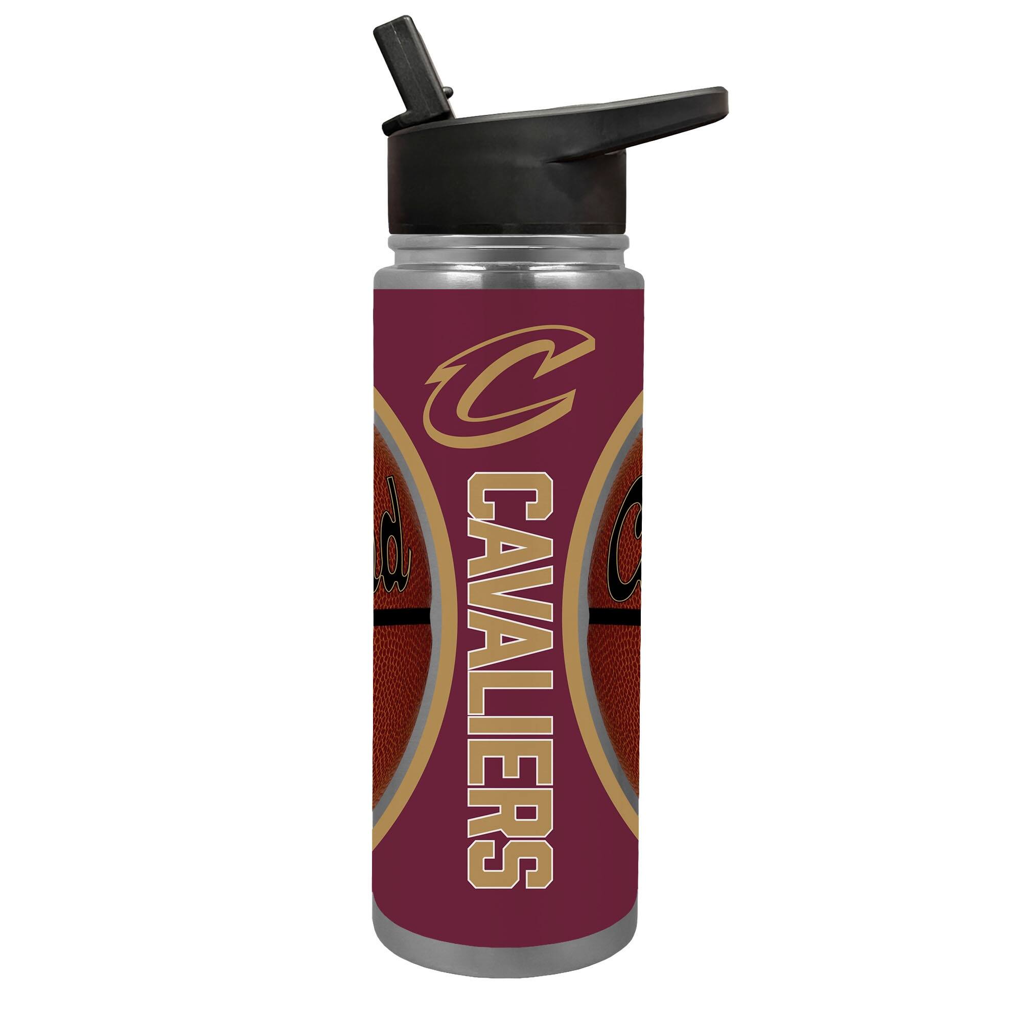 Front. Great American Products - Cleveland Cavaliers 24oz. Jr. Thirst Game Ball Hydration Bottle - Brown.