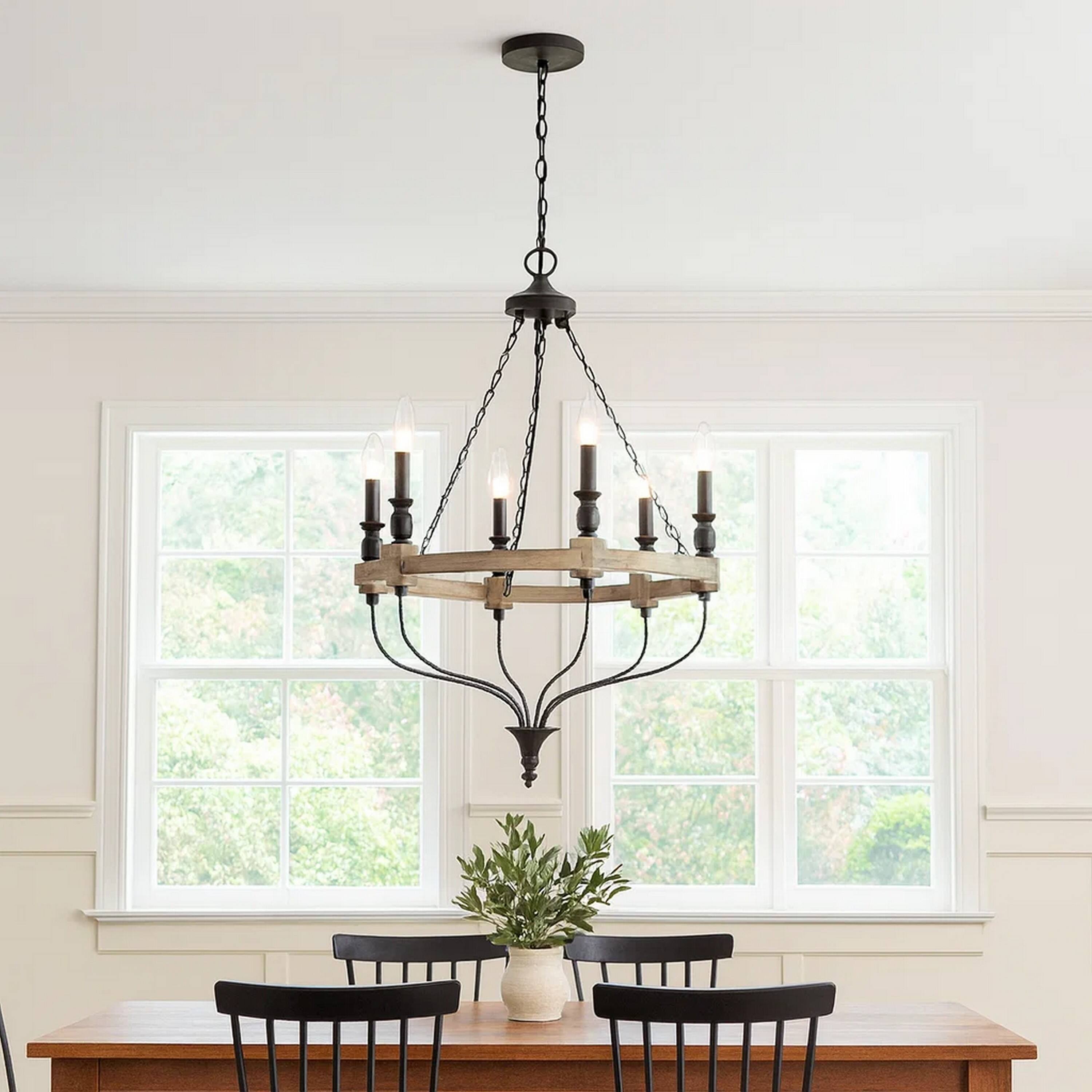 Alt View 3. Manhattan Lane - Omy 26 Inch Chandelier, Distressed Wood Wheel Candelabra Design - Gray, Black.