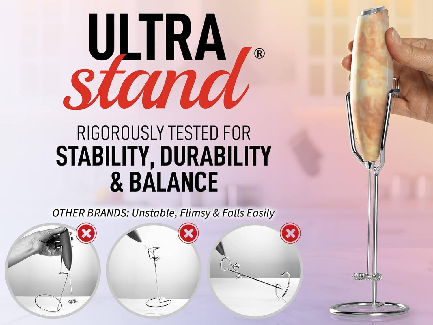 ULTRA stand  
RIGOROUSLY TESTED FOR STABILITY, DURABILITY & BALANCE  

OTHER BRANDS: Unstable, Flimsy & Falls Easily