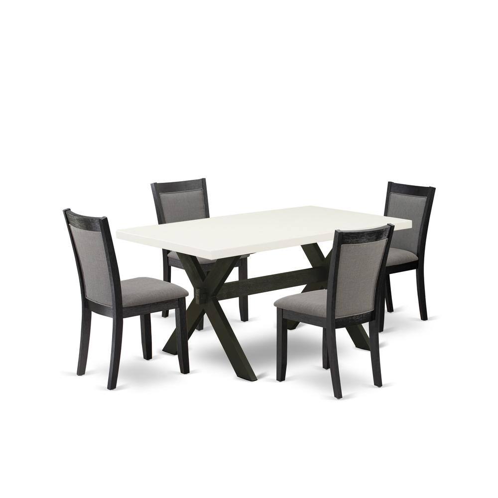 Alt View 4. East West Furniture - X626MZ650-5 5 Piece Kitchen Table Set - Linen White Dining Table with 4 Dark Gotham Grey Dining Chairs - Wire Brushed - Multi-Color.