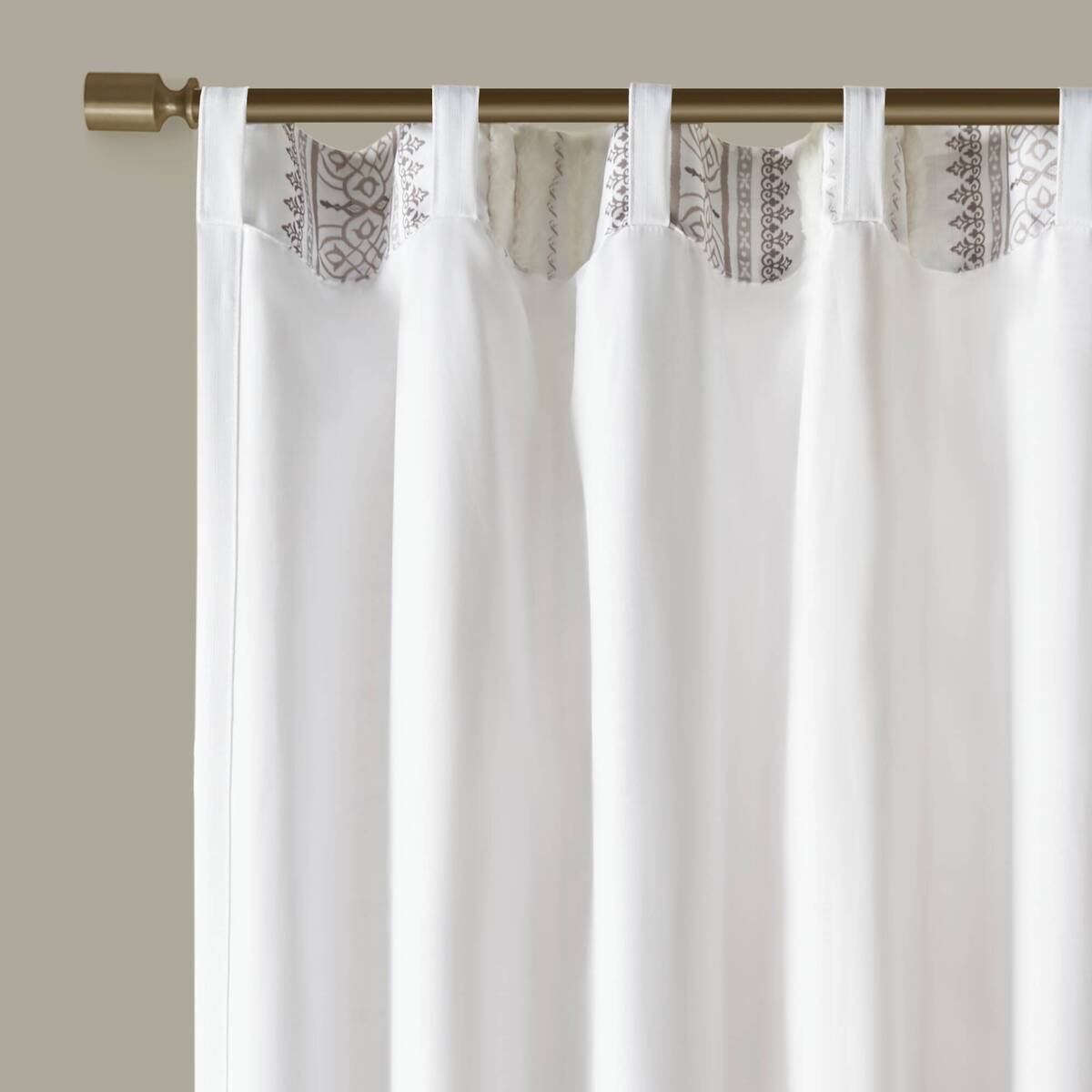 Back. BreeBe - Poly Printed Curtain Panel with Tufted Stripe and Lining White/Brown 50x95' - Multicolor.