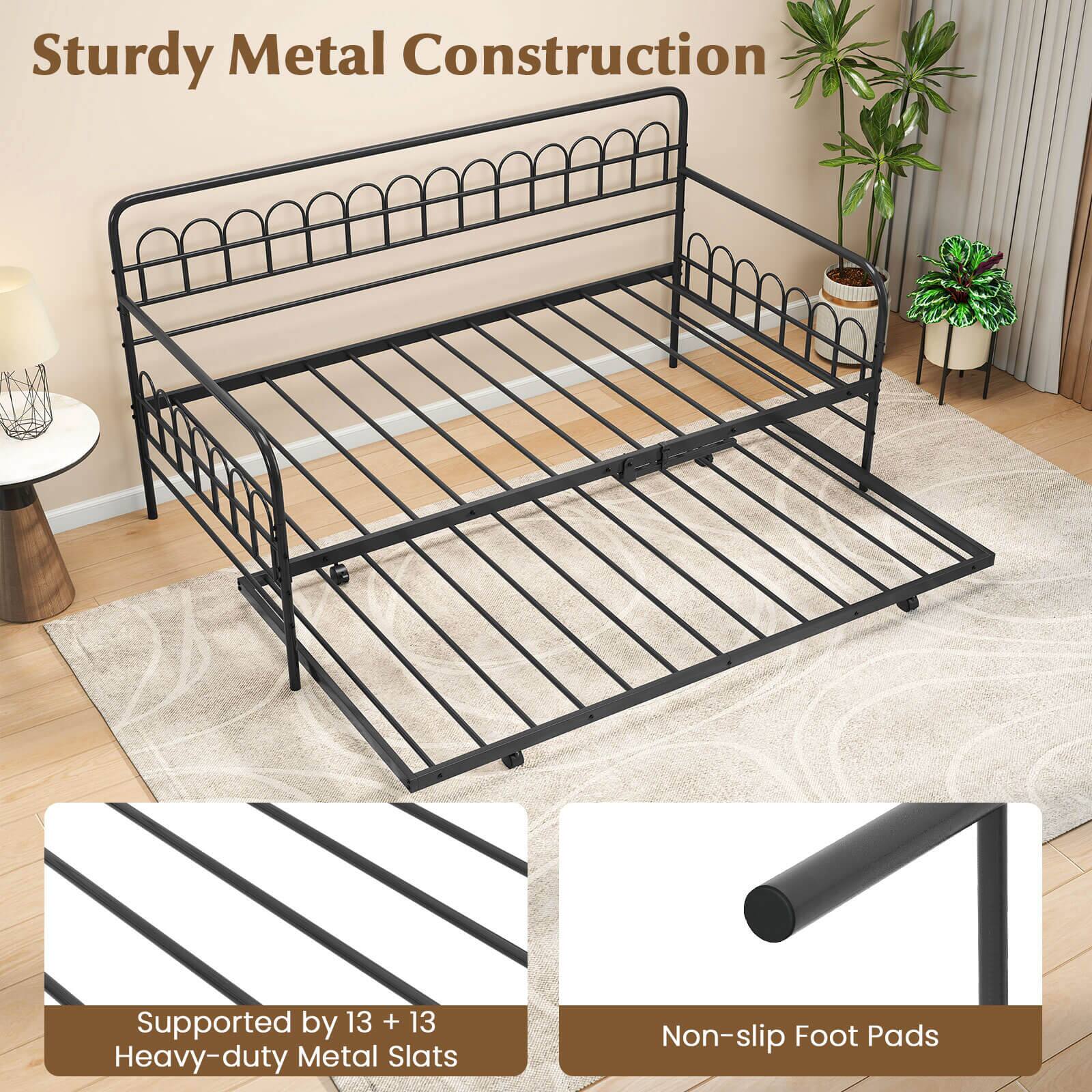 Sturdy Metal Construction

Supported by 13 + 13 Heavy-duty Metal Slats

Non-slip Foot Pads