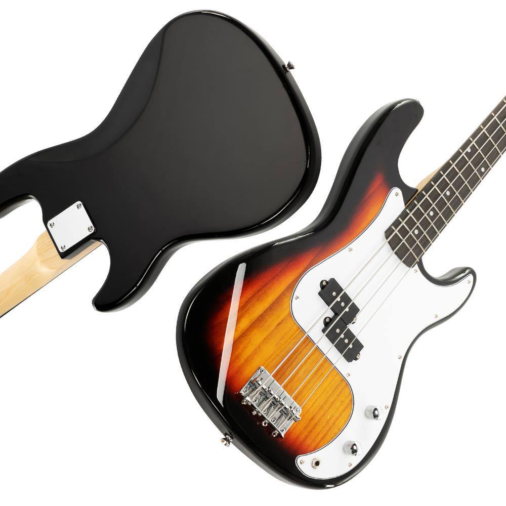 Back. Winado - Full Size Electric Bass Guitar Beginner Kit 4 String Exquisite Basswood Bass with 20W AMP, Cable, Strap, Bag.