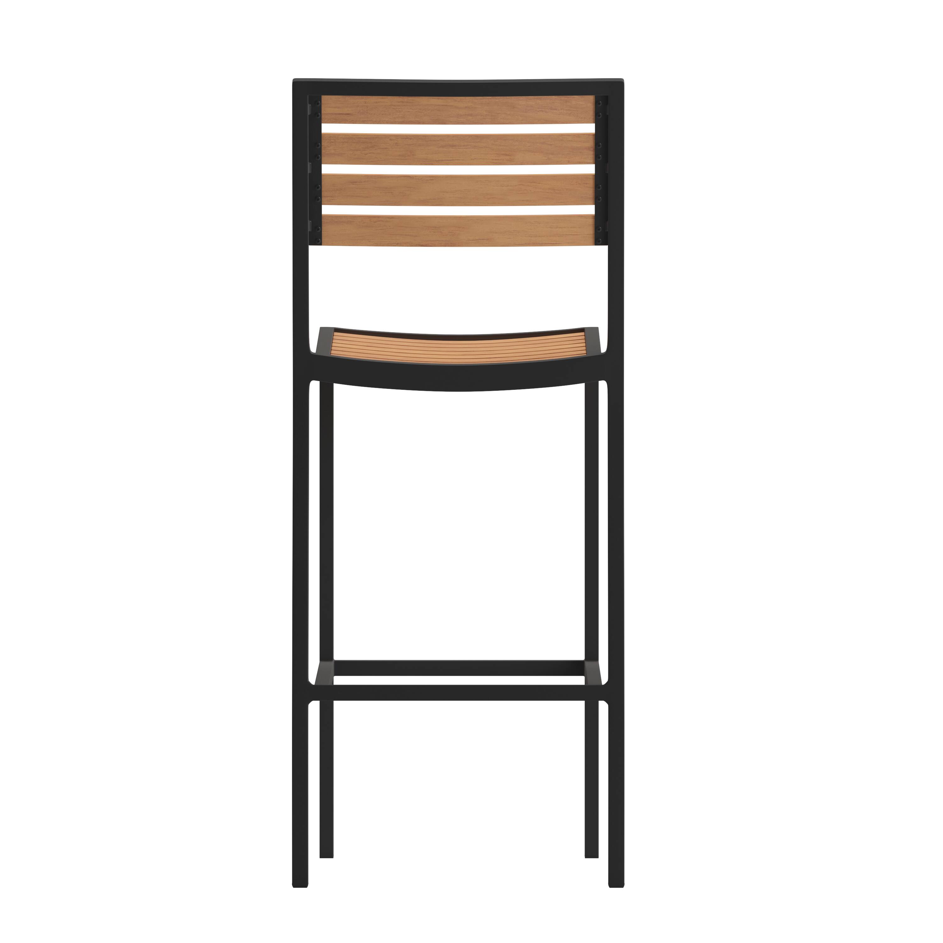 Alt View 7. Emma + Oliver - Livia All-Weather Armless Bar Height Dining Stool with Polyresin Slats and Aluminum Frame - Teak.