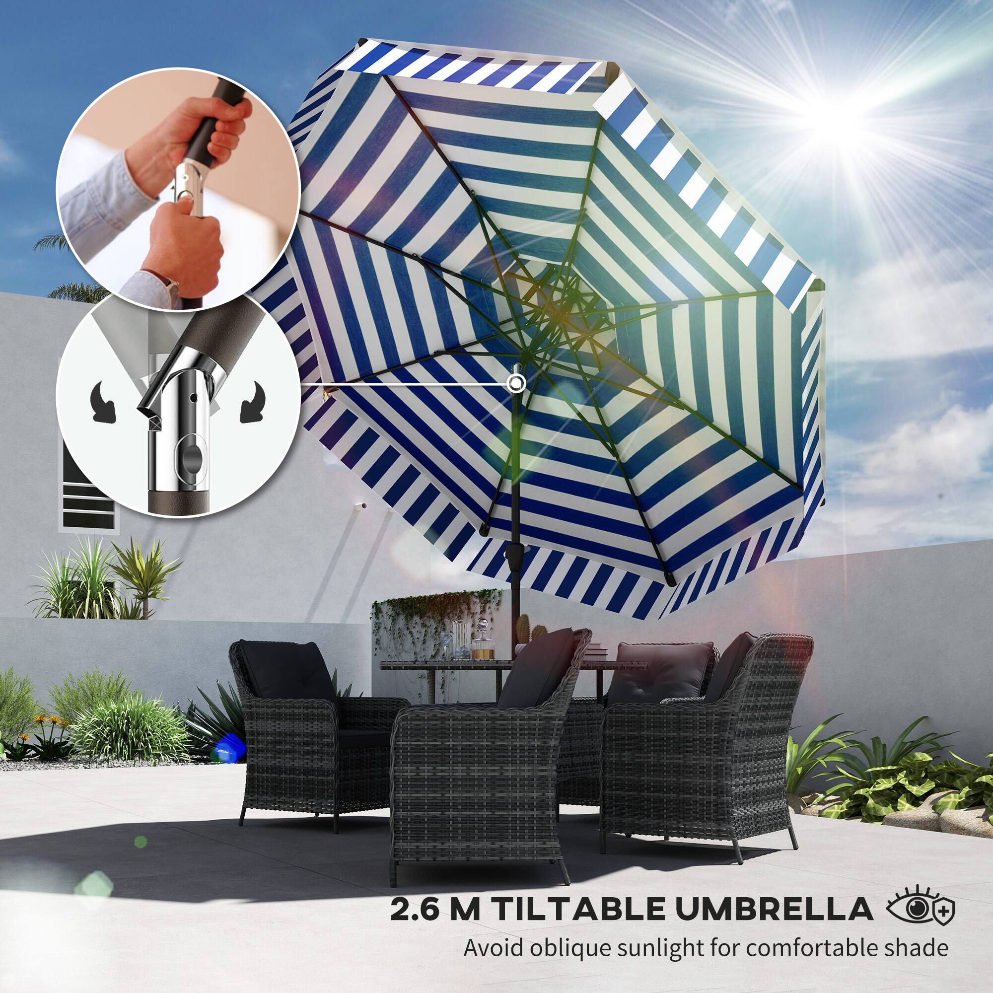 2.6 M TILTABLE UMBRELLA
Avoid oblique sunlight for comfortable shade