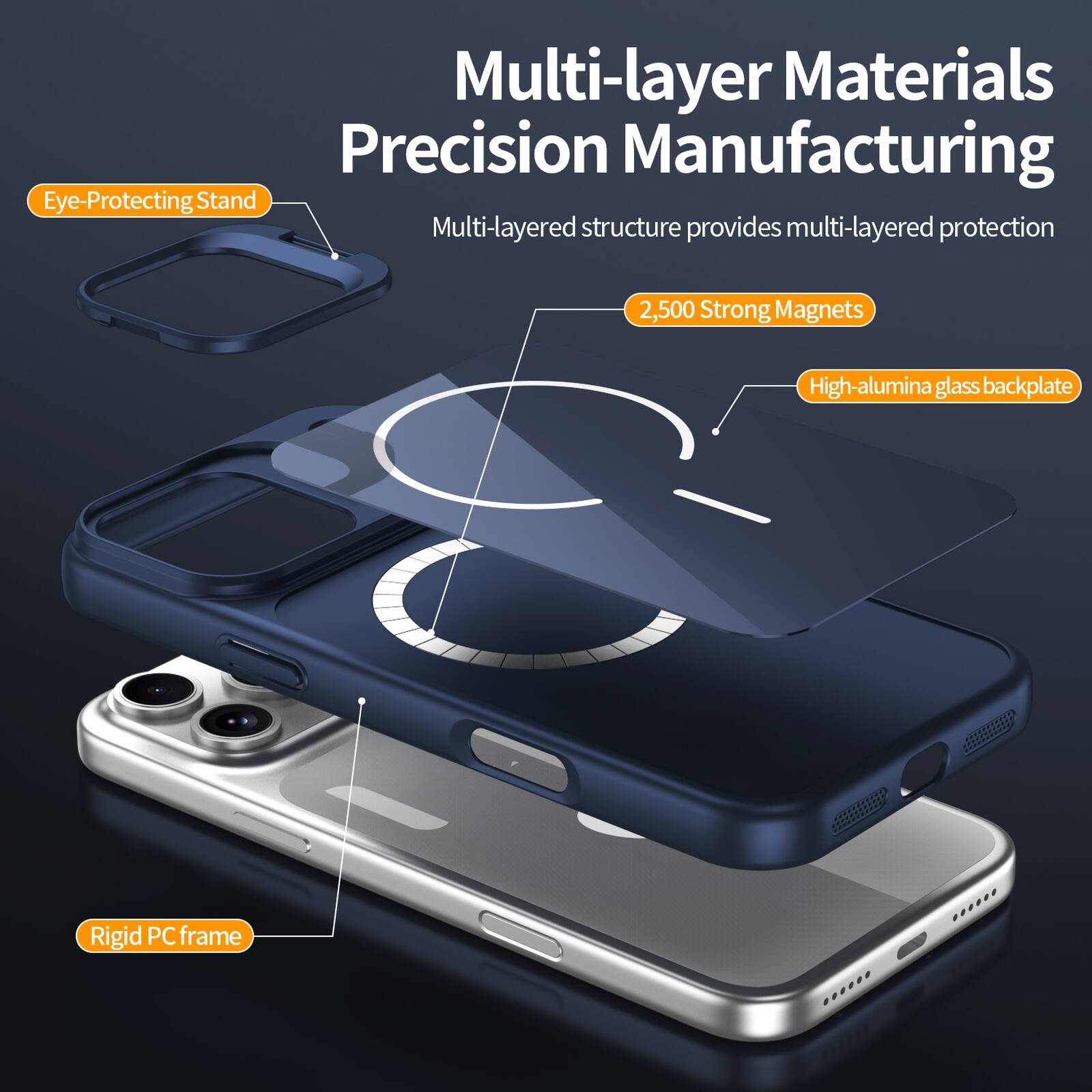 Multi-layer Materials Precision Manufacturing  
Eye-Protecting Stand  
Multi-layered structure provides multi-layered protection  
2,500 Strong Magnets  
High-alumina glass backplate  
Rigid PC frame