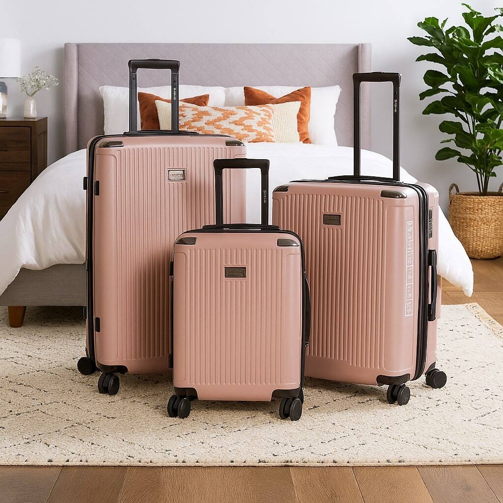 Alt View 2. Roberto Cavalli - 3 Piece Luggage Set with Expandable Hard Shell & 8 Spinner Wheels - PINK.