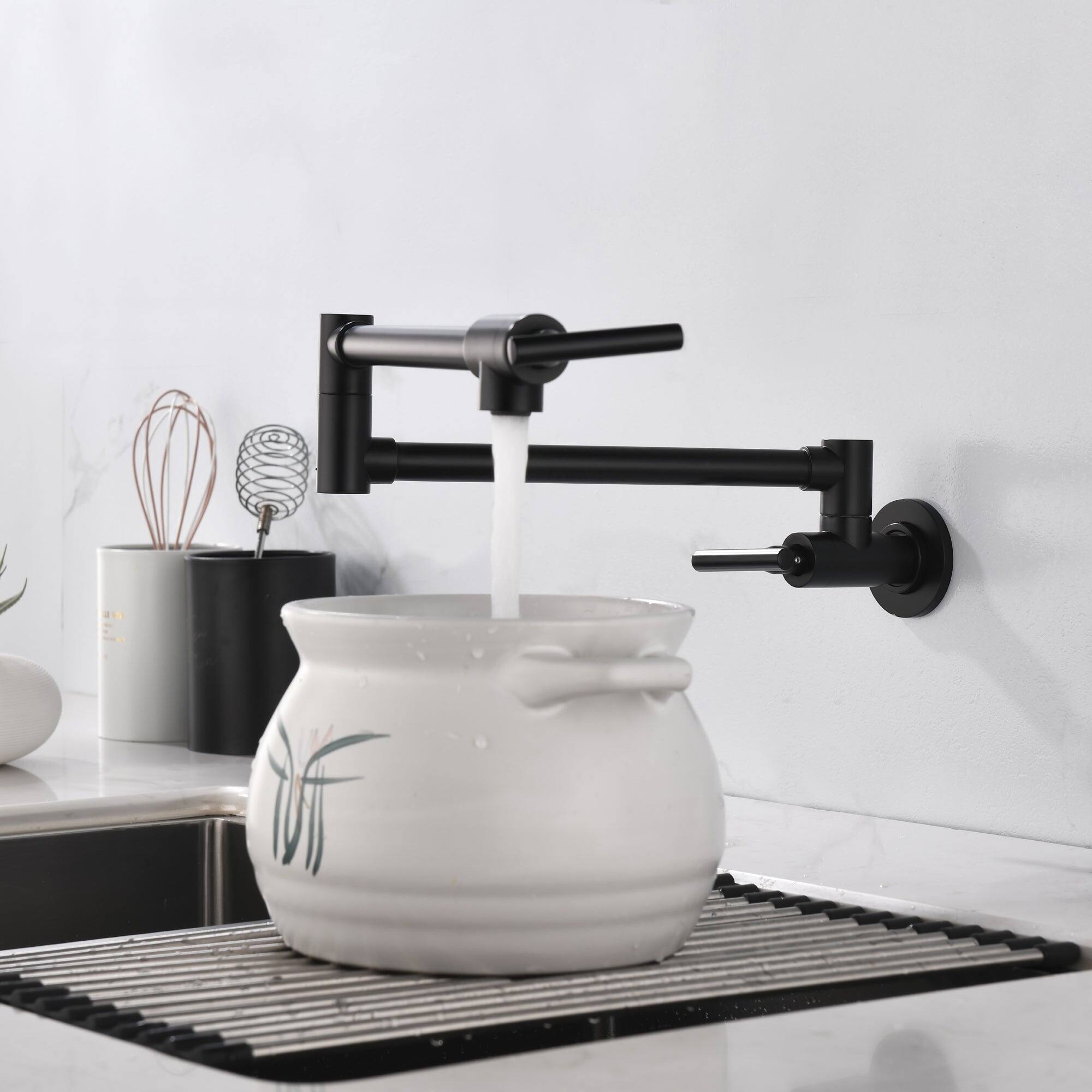 Alt View 8. Boyel Living - Matte Black Wall Mounted Pot Filler Double Handle 1.8 GPM with Ceramic Cartridge and Mounting Hardware - Matte Black.