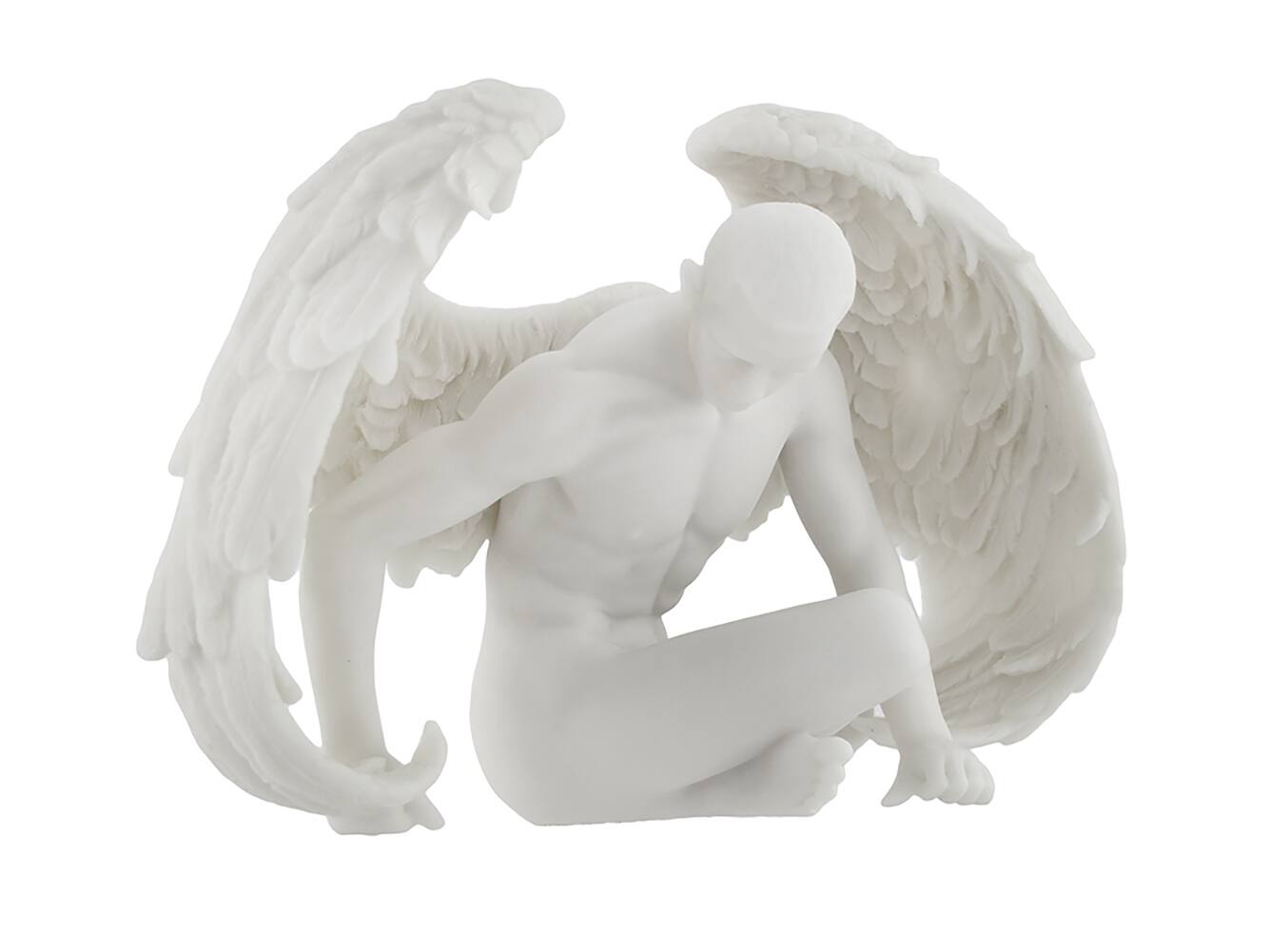 Alt View 1. Veronese Design - Nude Winged Grieving Male Angel Marble Finish Statue - White.
