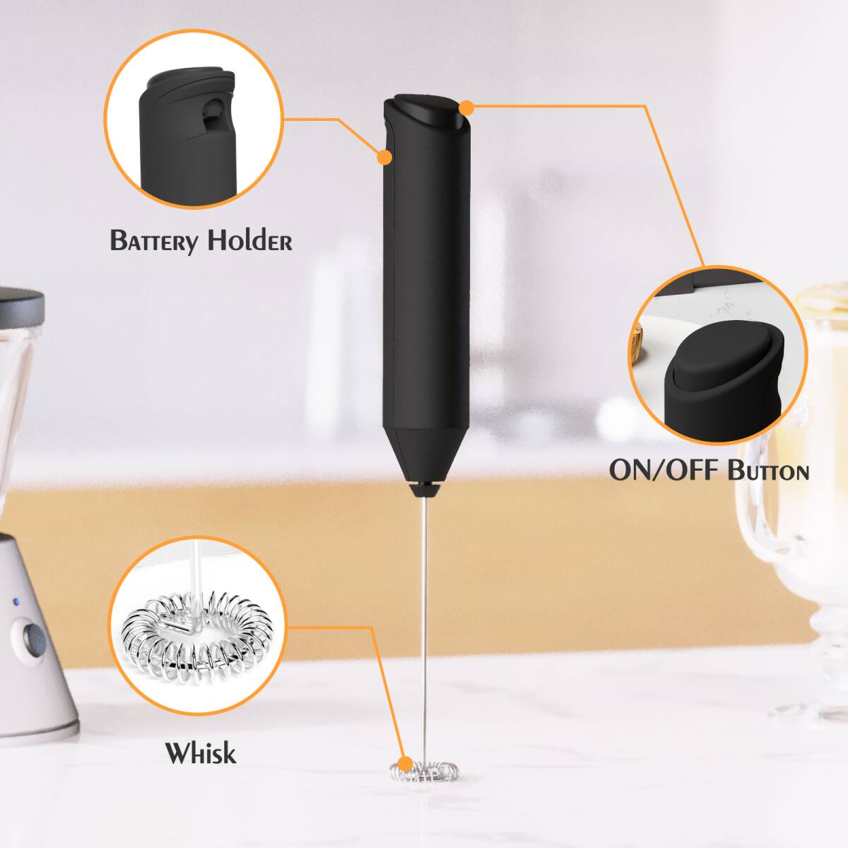 BATTERY Holder  
ON/OFF BUTTON  
Whisk