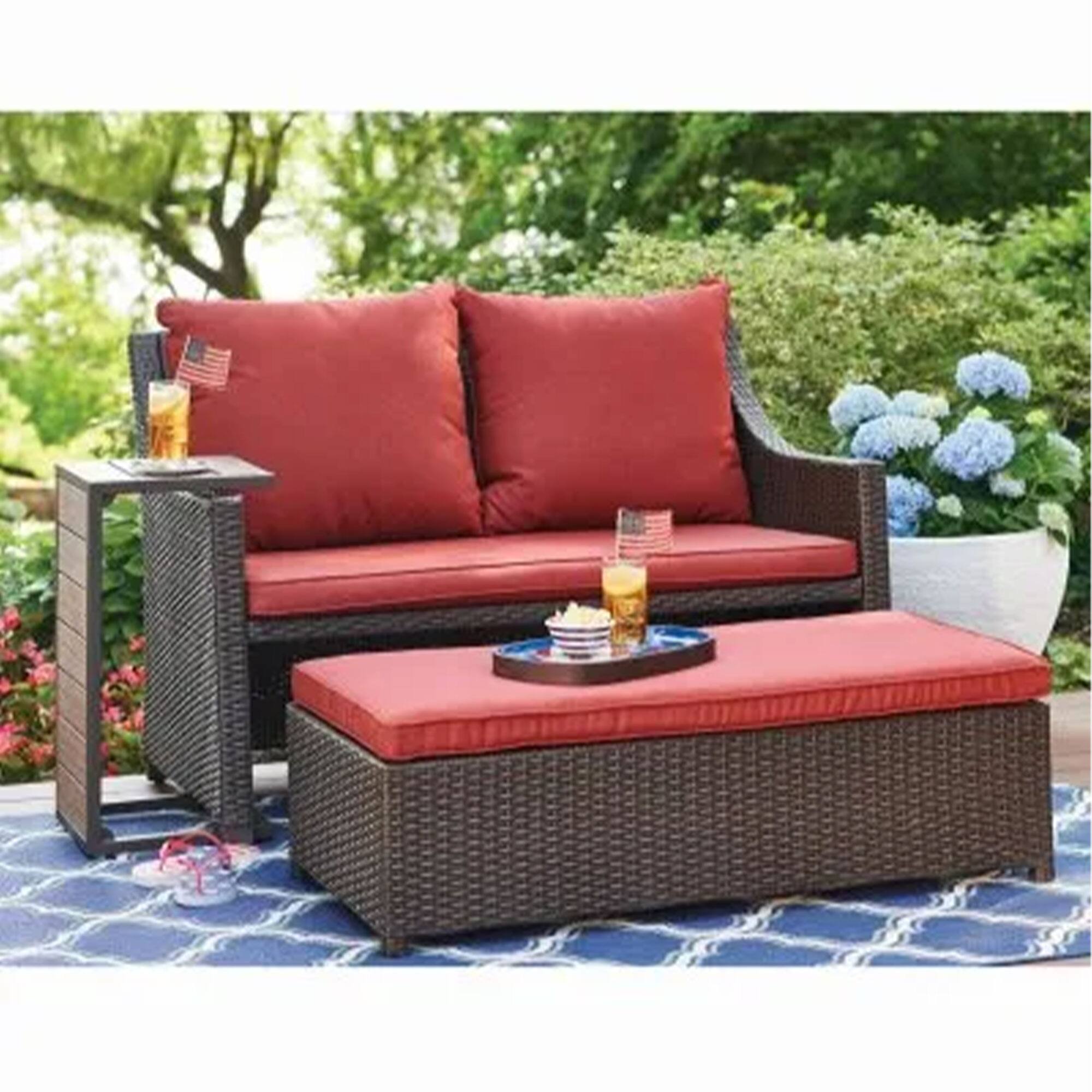 Alt View 2. Four Seasons Courtyard - Four Seasons Courtyard Redington All-Weather 3-Piece Patio Seating Set, Red - Brown.