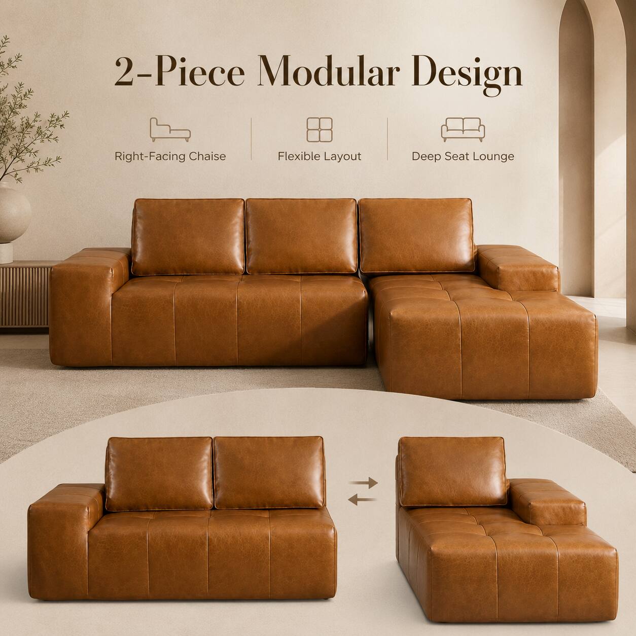 2-Piece Modular Design  
Right-Facing Chaise  
Flexible Layout  
Deep Seat Lounge