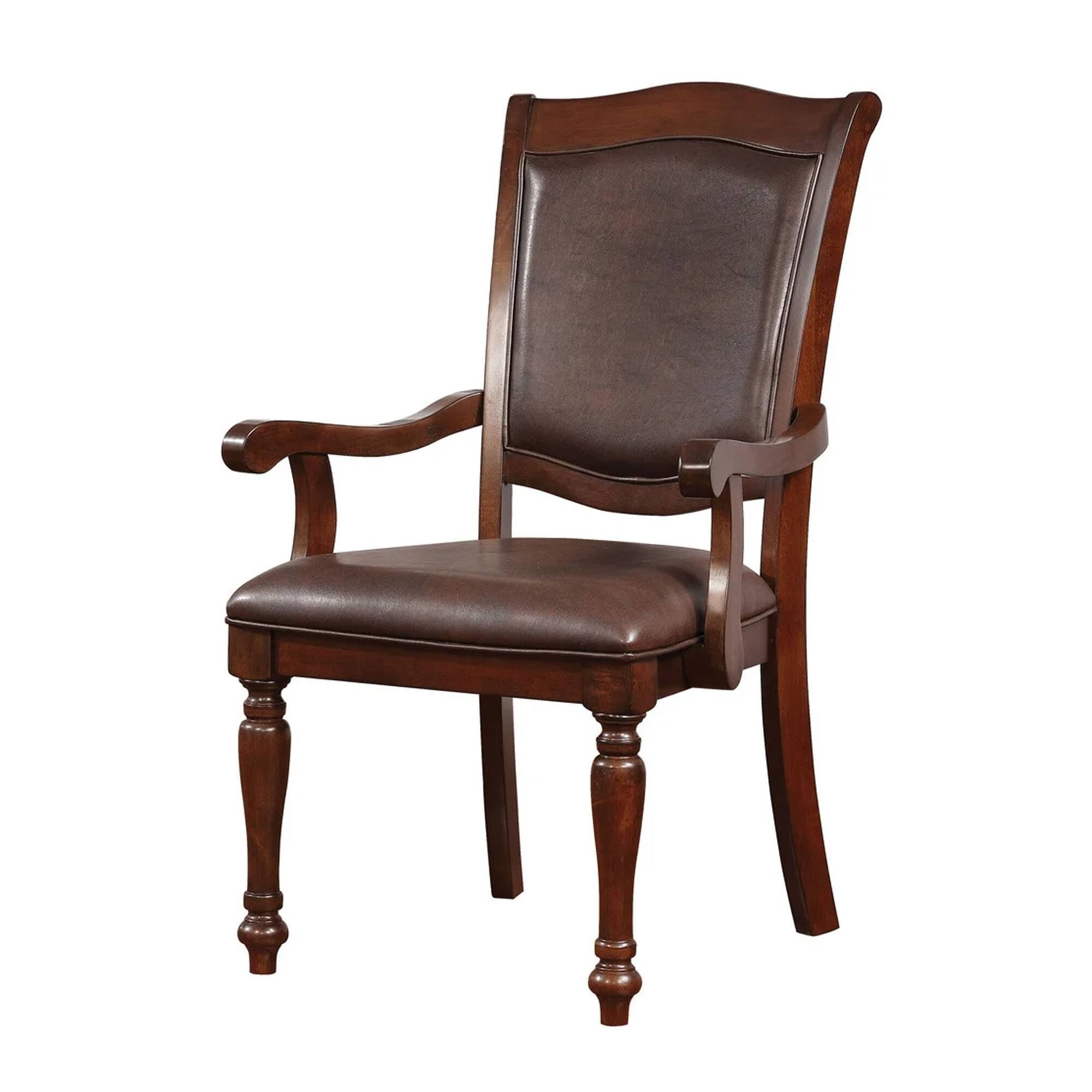 Alt View 1. Manhattan Lane - Veni 7pc Dining Table and Chair Set, Cherry Brown Wood, Faux Leather - Cherry Brown, Espresso Brown.