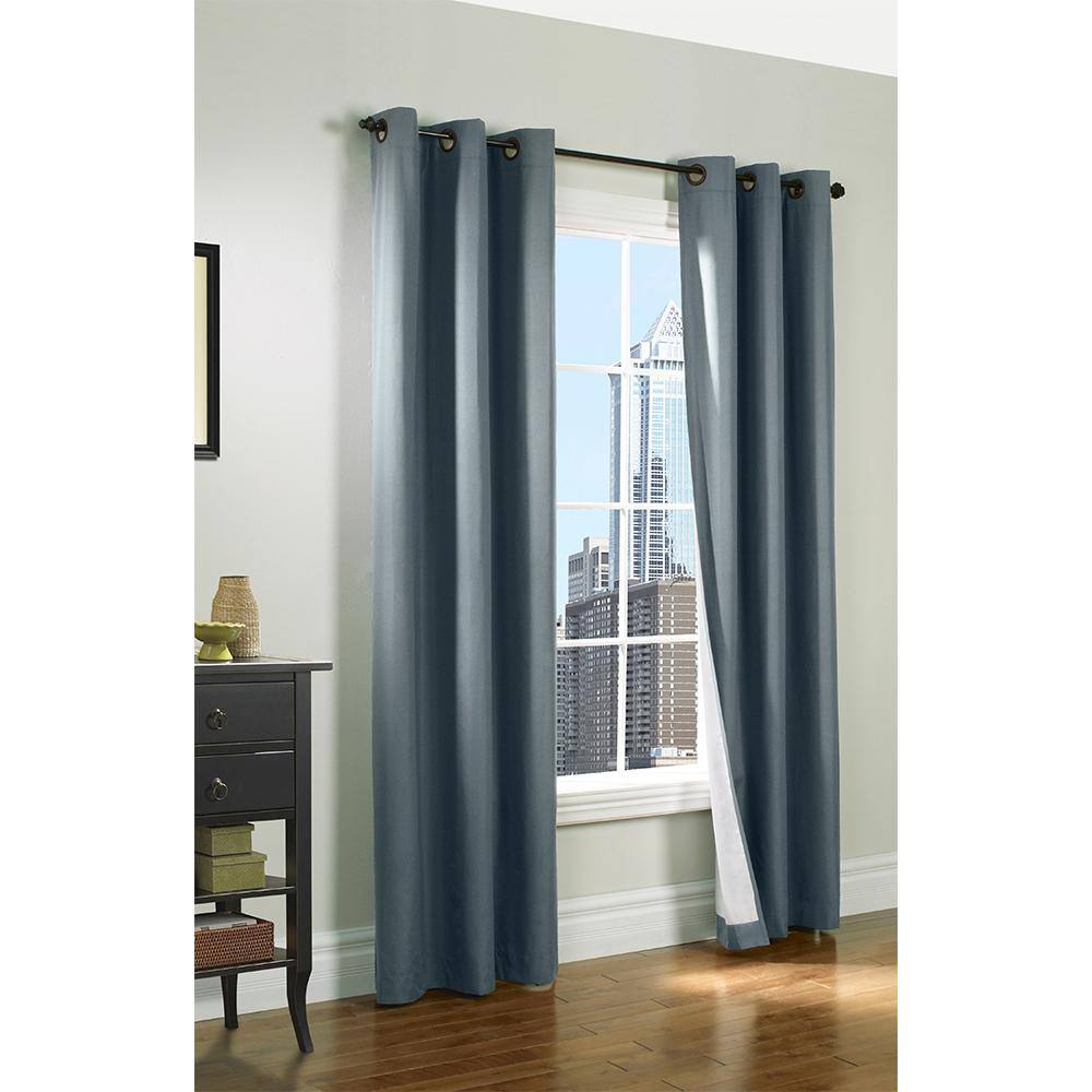 Angle. Commonwealth Home Fashions - Thermaplus Prelude Room Darkening Window Treatment Grommet Curtain Panel 40" x 84" for Bedroom Livingroom Slate Blue - Slate Blue.
