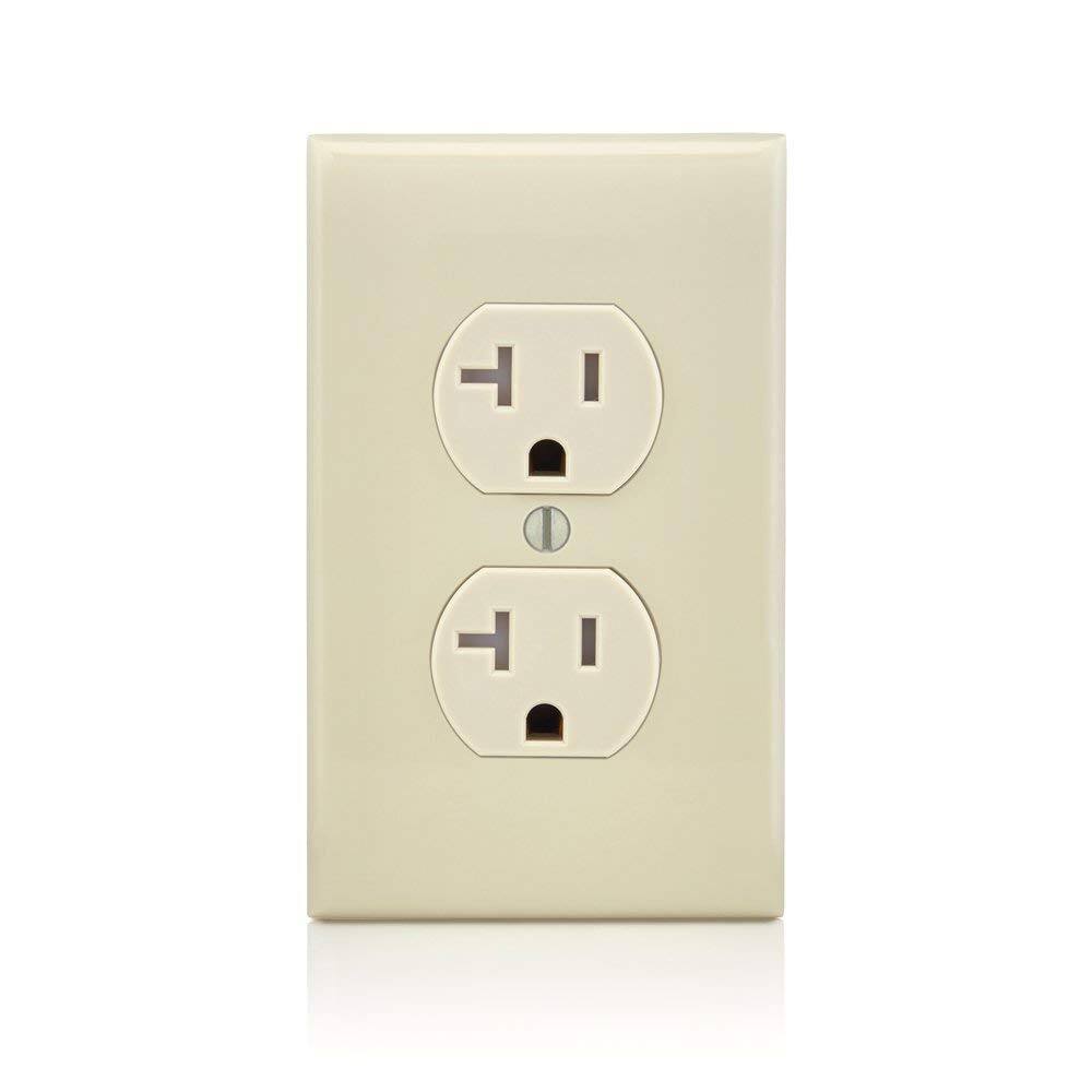 Left. Leviton - 20 Amp Tamper-Resistant Duplex Outlet T5820-T - Light Almond.