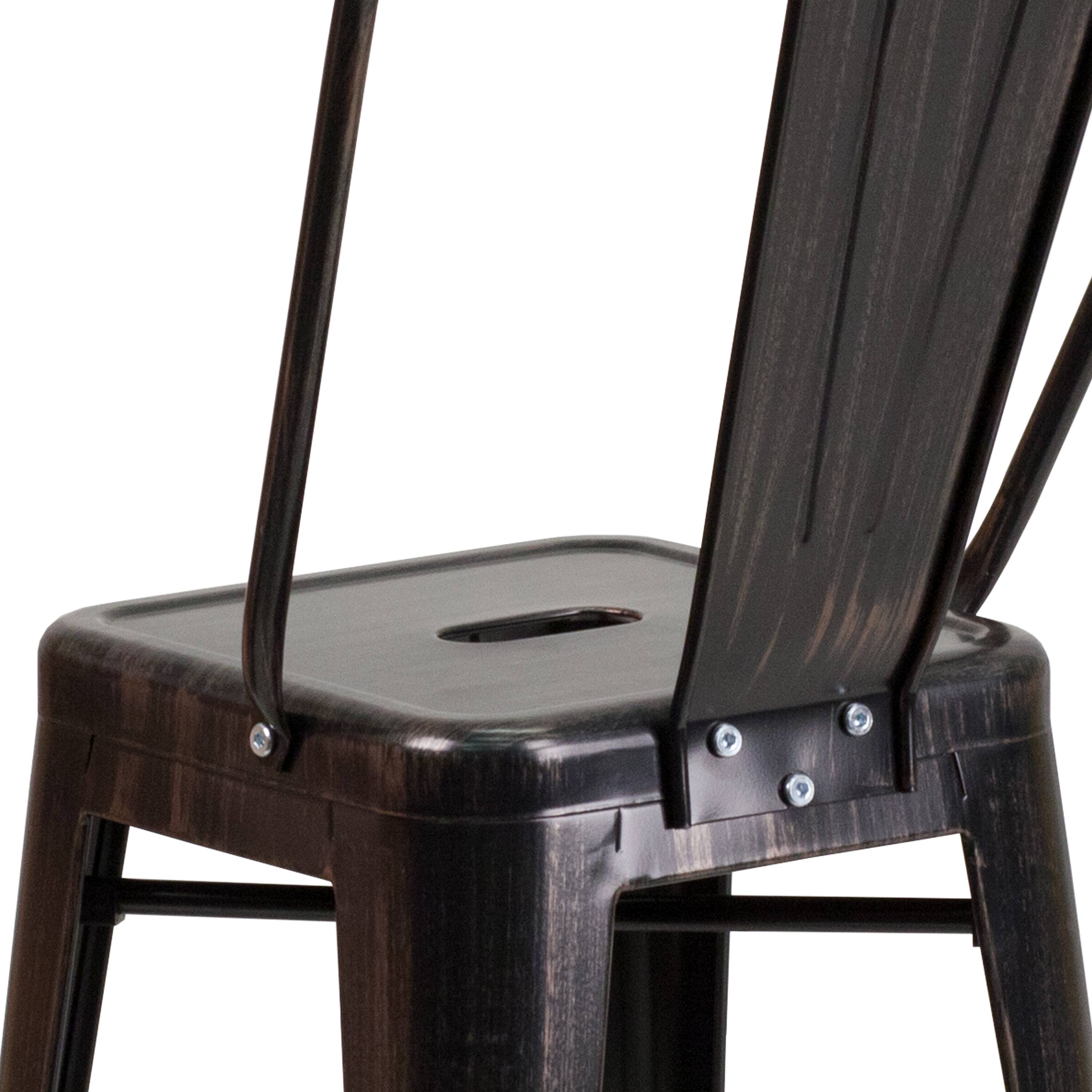 Alt View 9. Emma + Oliver - Commercial Grade 4 Pack 24" High Metal Indoor-Outdoor Counter Height Stool with Back - Black-Antique Gold.