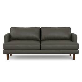Simpli Home - Livingston 76 inch Wide Mid-Century Modern Sofa in Coal Top Grain Genuine Leather - Coal