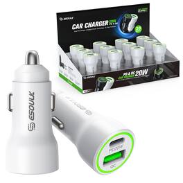 Esoulk - Pack of 12 20W PD & QC Dual Port USB-C Car Charger - White