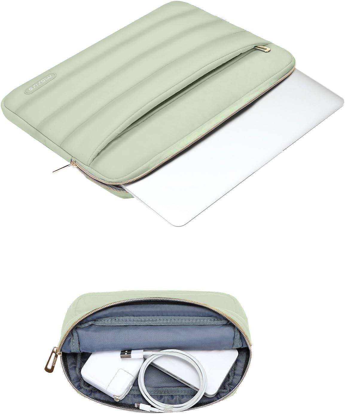Left. mosiso - Puffy Laptop Sleeve 13-13.3 inch for MacBook Air 13 13.6 M4 M3 M2 M1/Pro 13/Pro 14, HP Dell ASUS Lenovo - Sage Green.