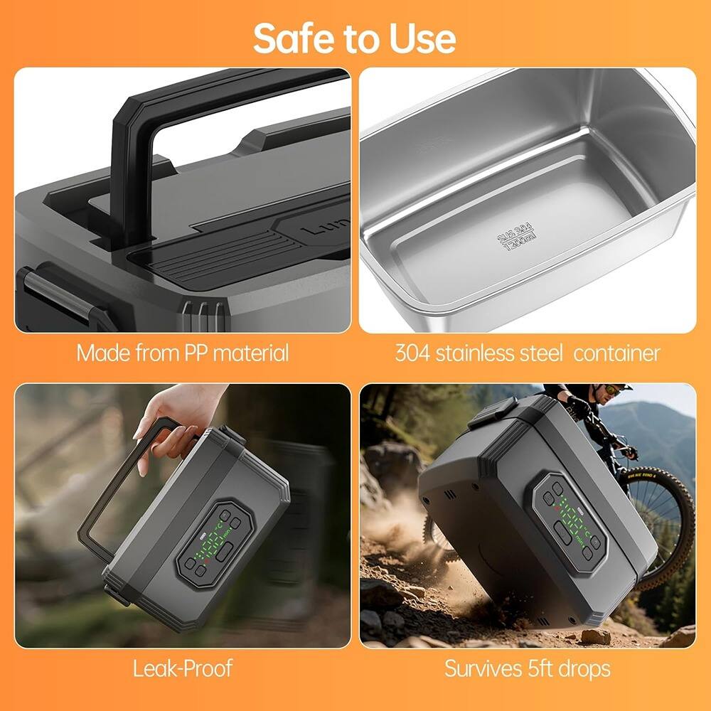 Safe to Use

- Made from PP material
- 304 stainless steel container
- Leak-Proof
- Survives 5ft drops