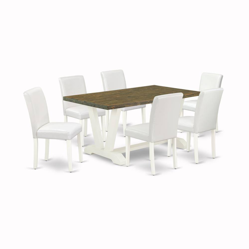 Left. East West Furniture - East West Furniture V076AB264-7 7-Piece Modern Rectangular Dining Room Table Set an Outstanding Distressed Jacobean - Multi-Color.