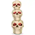 Front. BOO BOX - Stacked Skulls with LED Eyes and Sound - 27.5-in Scary Halloween Decor - White.