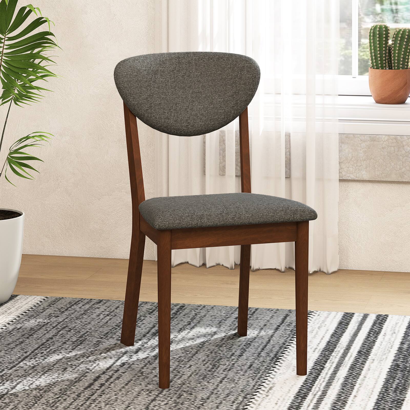 Alt View 1. Gymax - Gymax Wooden Dining Chairs Set of 4 w/Rubber Wood FramePadded Seat & Back Cushion Coffee & Gray - Gray.