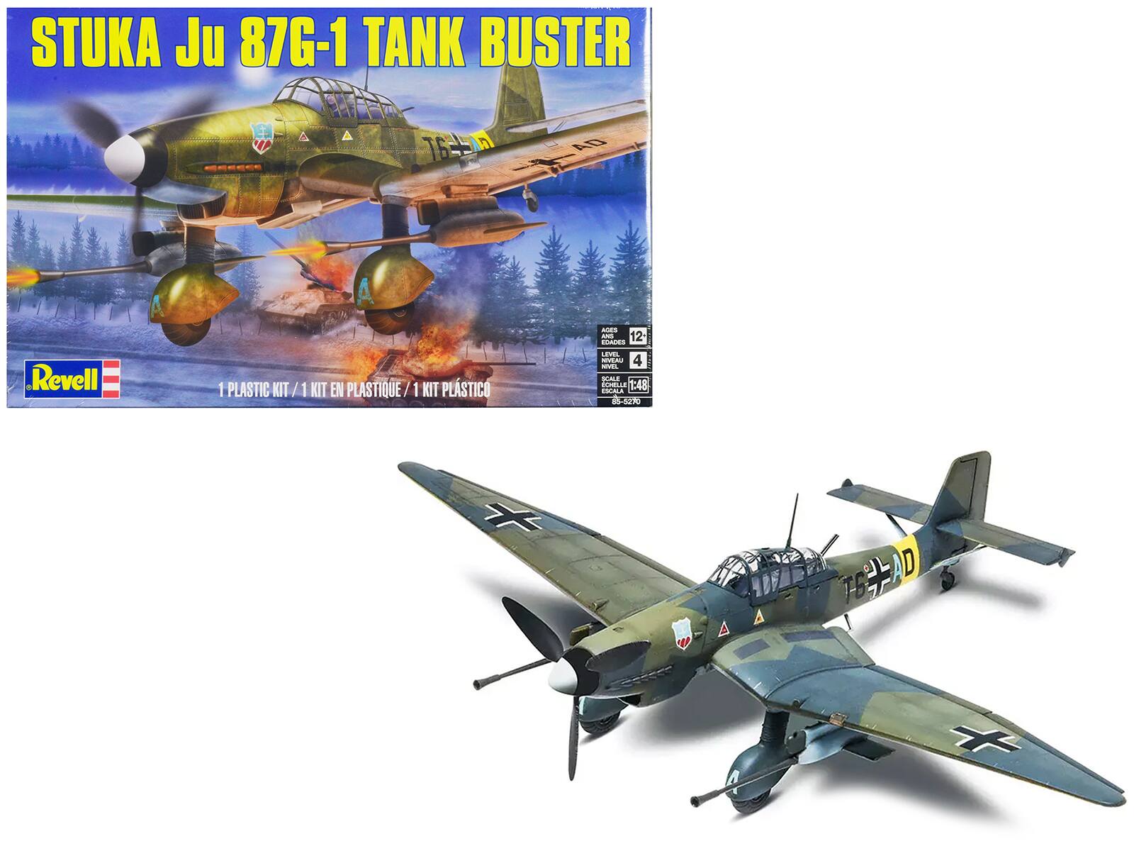 Level 4 Model Kit Junkers STUKA JU 87G-1 Tank Buster Bomber Aircraft 1/48 Scale Model by Revell - Multicolor