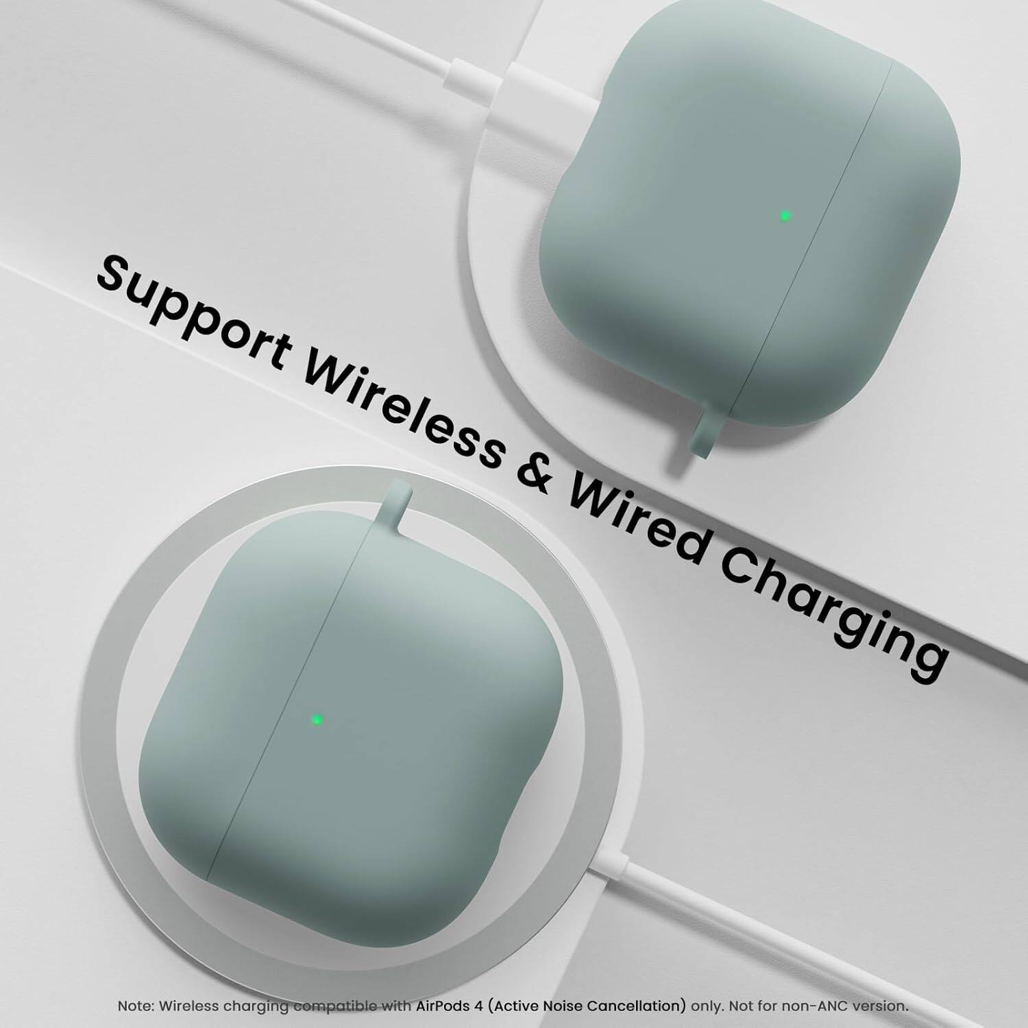 Support Wireless & Wired Charging Note: Wireless charging compatible with AirPods 4 (Active Noise Cancellation) only. Not for non-ANC version.