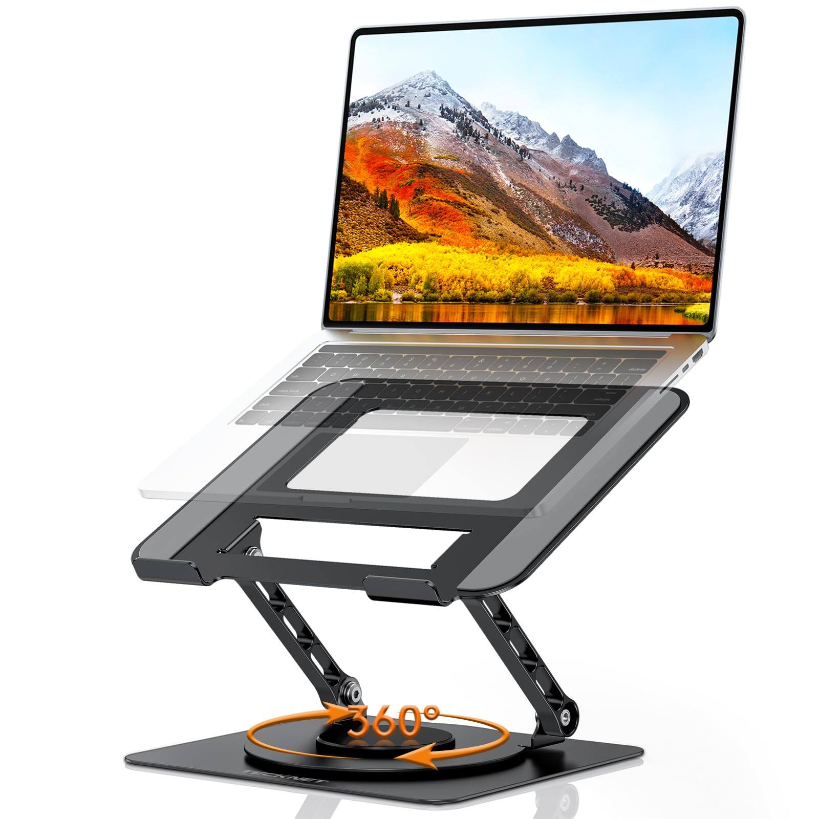 Front. HongFei - Laptop Stand for Desk with 360° Rotating Base, Adjustable Ergonomic Foldable Laptop Riser, Fits 10–17" Laptops, Black - Black.