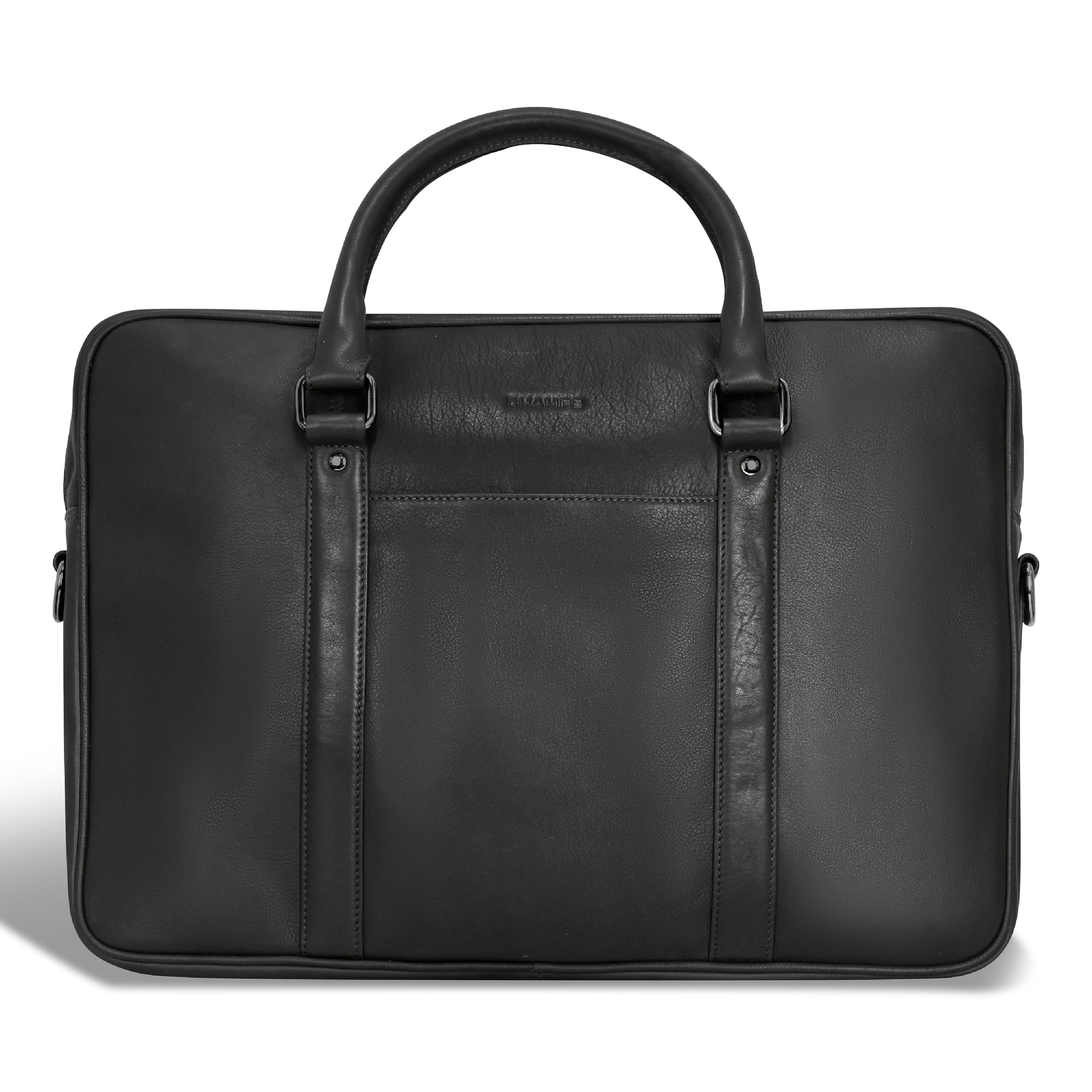 Champs - Onyx Leather Slim Laptop Briefcase - Black