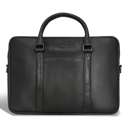 Front. Champs - Onyx Leather Slim Laptop Briefcase - Black.