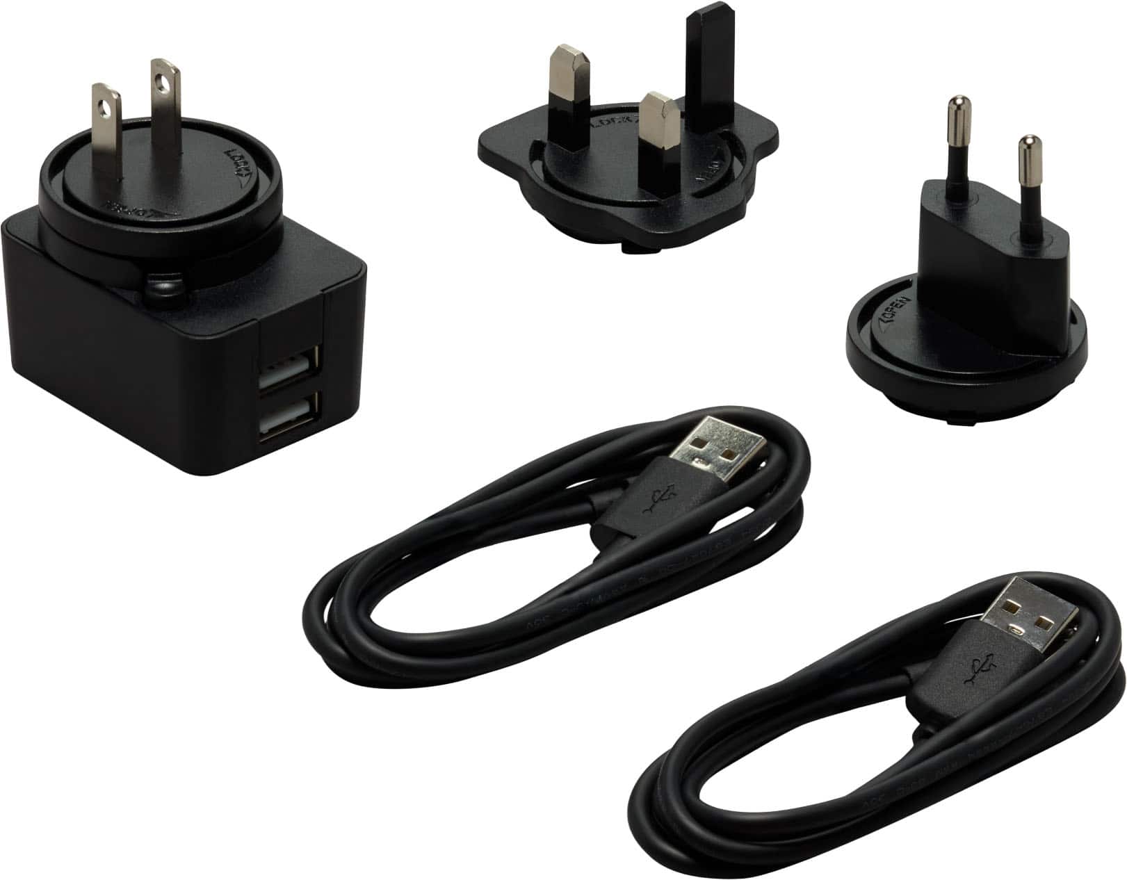 The text on the image appears to be a mix of different parts of the adapters and cables. Here is the corrected and grouped text:
1. On the power adapter:
- "AA 20 (a- $ AOC t"
2. On the USB cable:
- "AC 2.0 USB 2.0"
3. On the other power adapter:
- "AA 20 (a- $ AOC t"
4. On the other USB cable:
- "AC 2.0 USB 2.0"
The text seems to be a mix of model numbers, certifications, and specifications.
