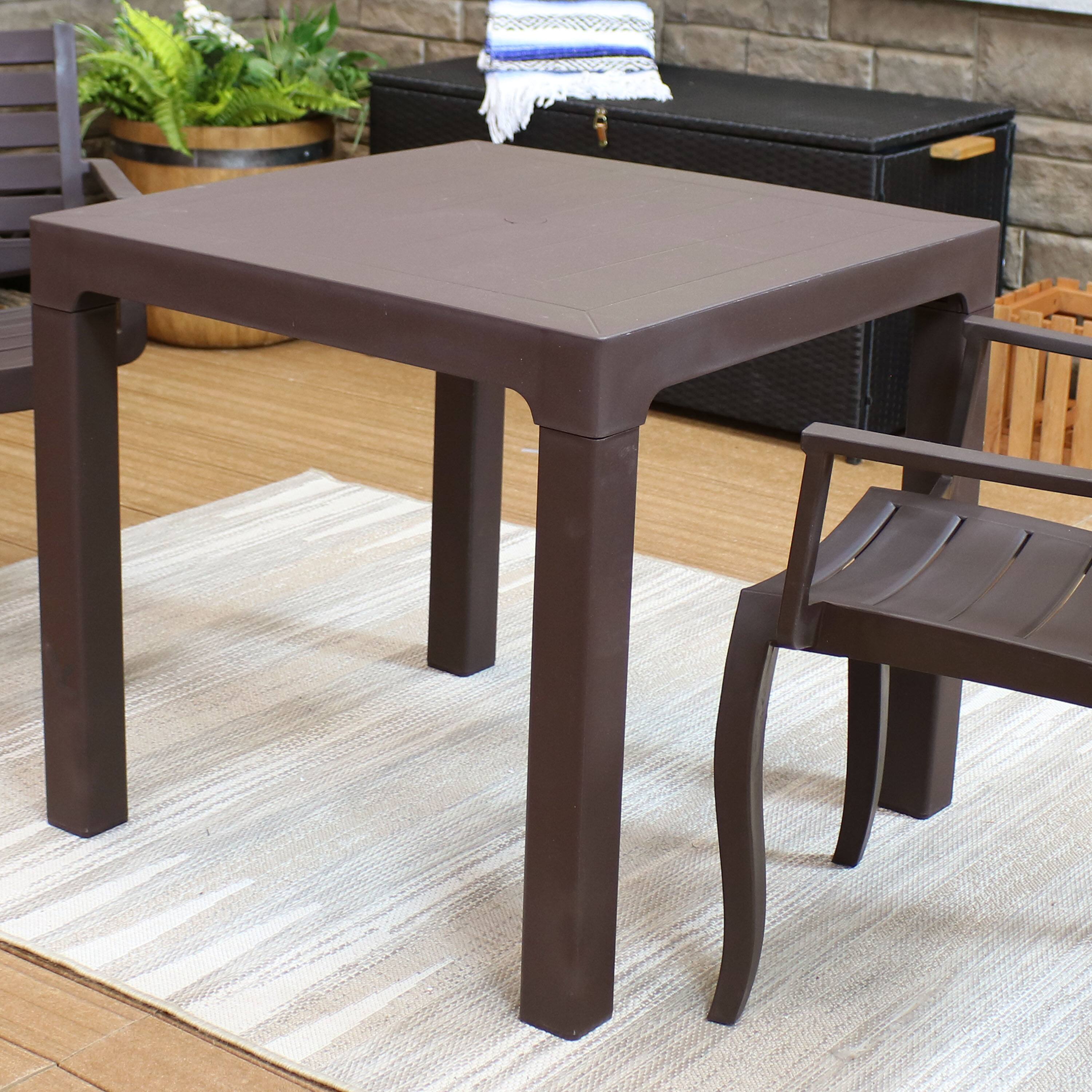 Alt View 2. Sunnydaze - 31.25 in Plastic Square Patio Dining Table - Brown.