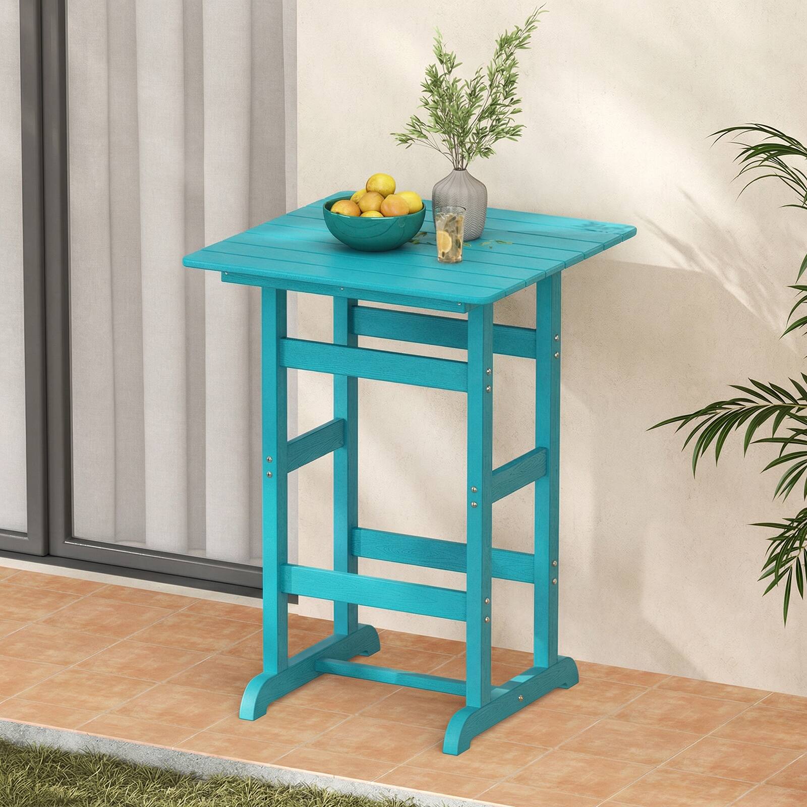 Alt View 1. Costway - Costway Outdoor Bar Table All Weather HDPE Patio Table with Wood Grains Bistro Table - Turquoise.