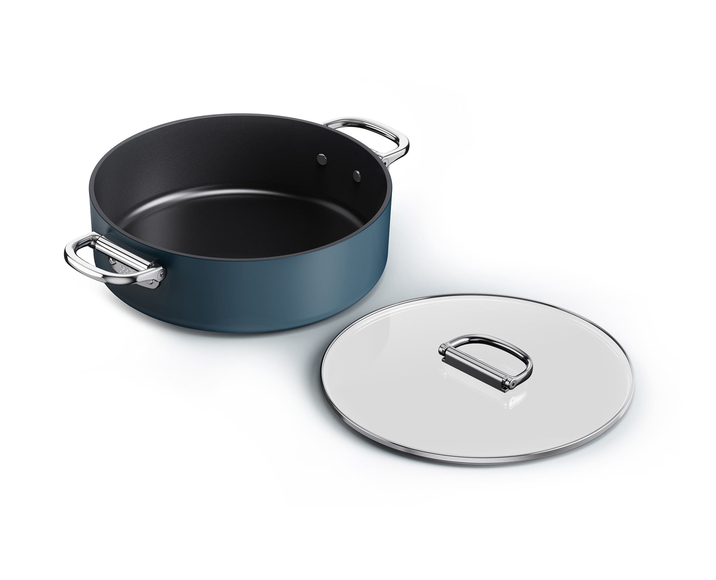 Joseph Joseph - Space Ceramic Non-stick 5 Qt. Shallow Casserole with Folding Handles and Lid - Blue