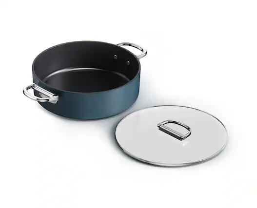Front. Joseph Joseph - Space Ceramic Non-stick 5 Qt. Shallow Casserole with Folding Handles and Lid - Blue.