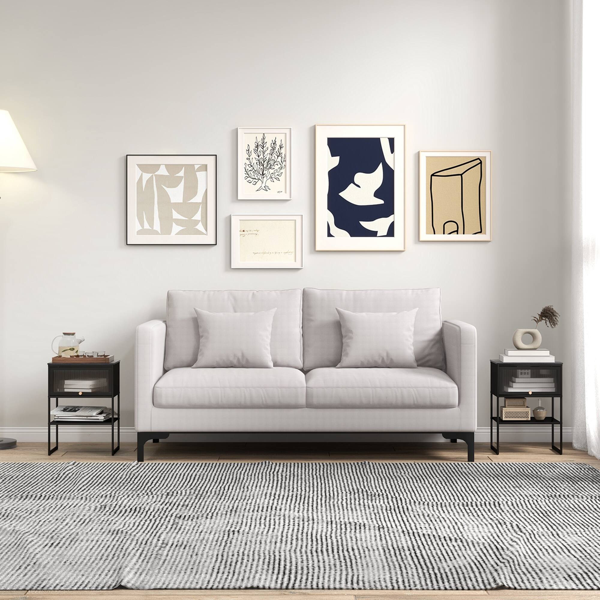 Alt View 1. Costway - 1 PCS Home Nightstand 3-Tier Storage Table with Door Open Shelf Heavy-duty Metal Frame - Black.