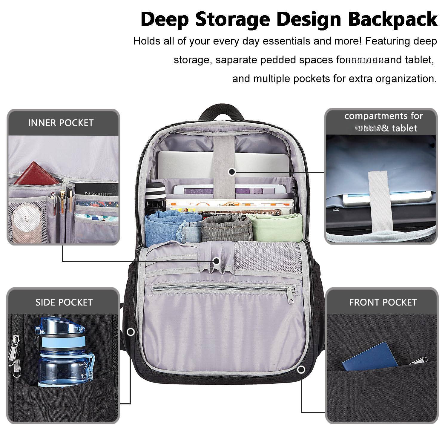 Left. Live At Space - Deep Storage Laptop Backpack With Usb Charging Port[water Resistant] College Computer Bookbag Fits 15 Inch Black - Bronze Black-17 inch-Large Travel Backpacks.