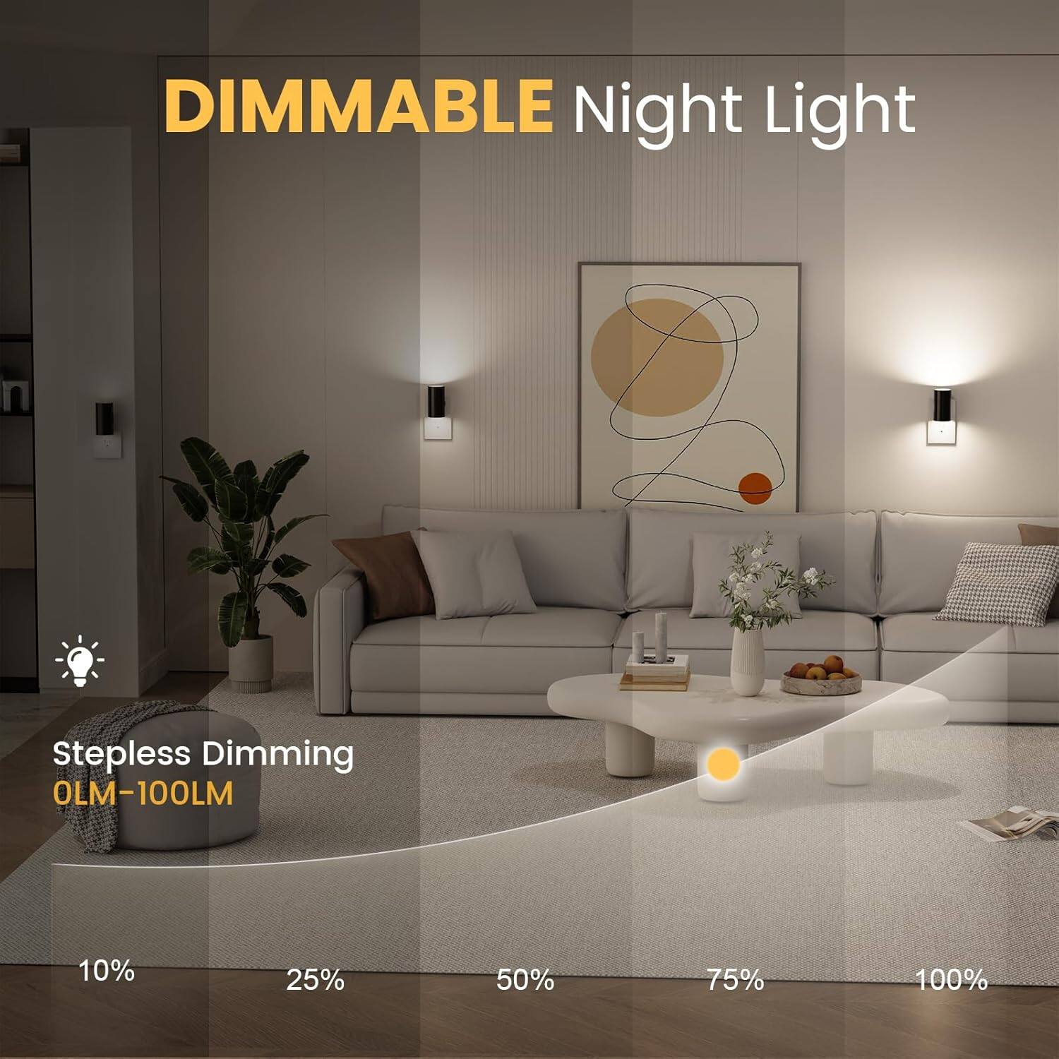 DIMMABLE Night Light  
Stepless Dimming  
OLM-100LM  
10% 25% 50% 75% 100%