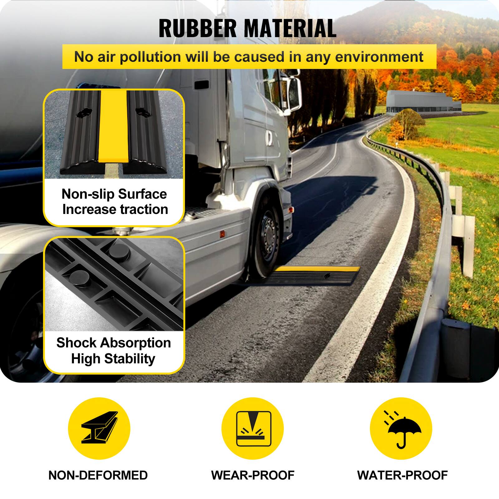 Rubber Material

No air pollution will be caused in any environment

Non-slip Surface
Increase traction

Shock Absorption
High Stability

Non-deformed
Wear-proof
Water-proof