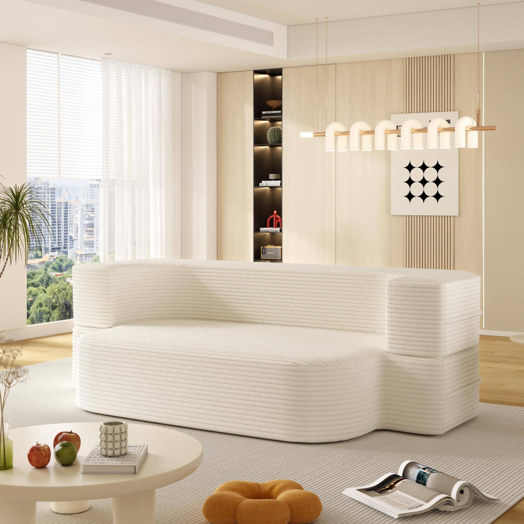 Alt View 5. GOODSILO - Modern Plush Corduroy 2-in-1 Foldable Sleeper Sofa with Convertible Frame, Functional Blanket, and Soft Pillows - Beige.