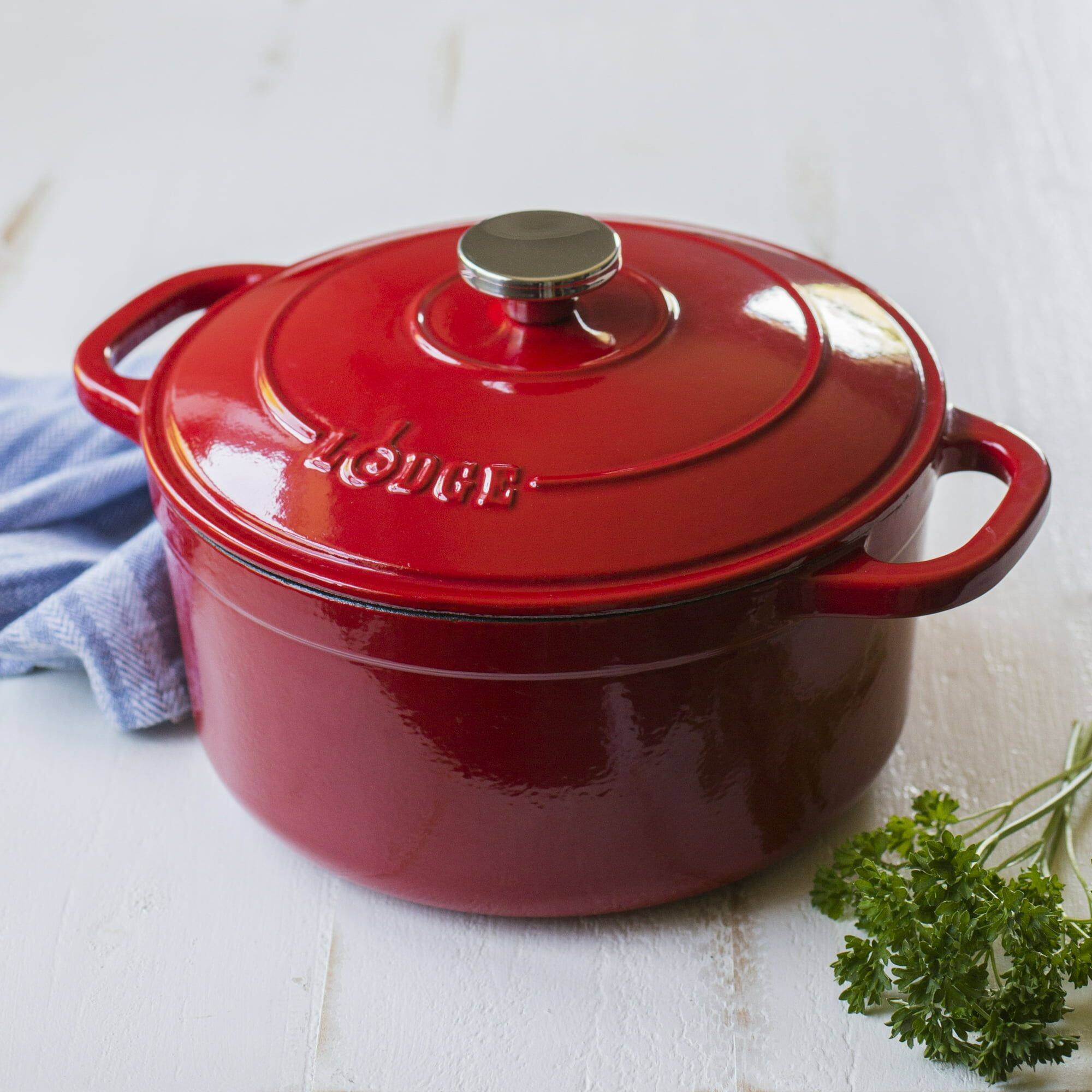 Back. Mirfee - 5.5qt Red Enameled Cast Iron Dutch Oven - Red.