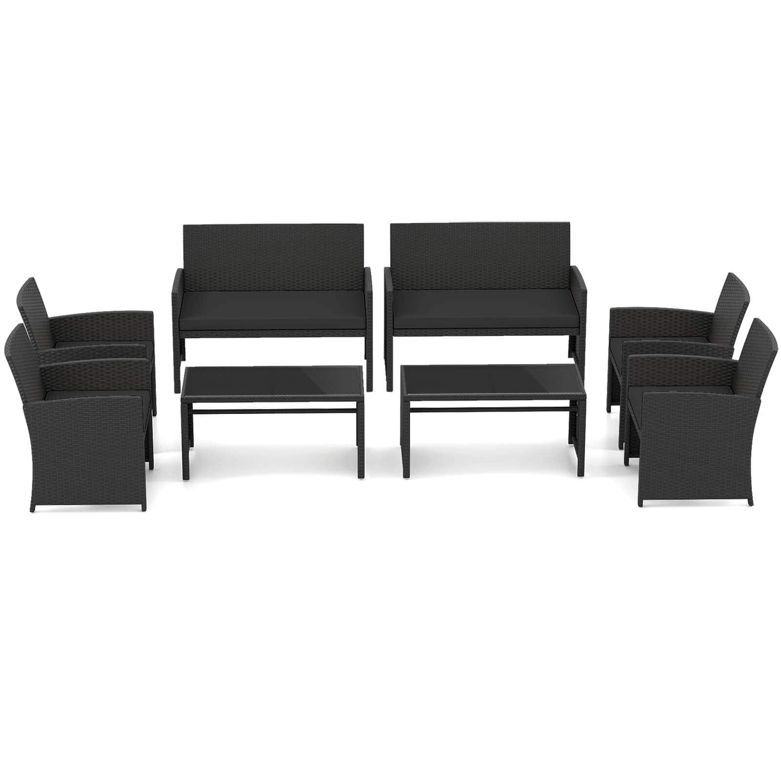 Costway - 8 PCS Patio Conversation Set with Seat Cushions & Tempered Glass Tabletop, Porch - Black+Black price history on PriceWatchPro