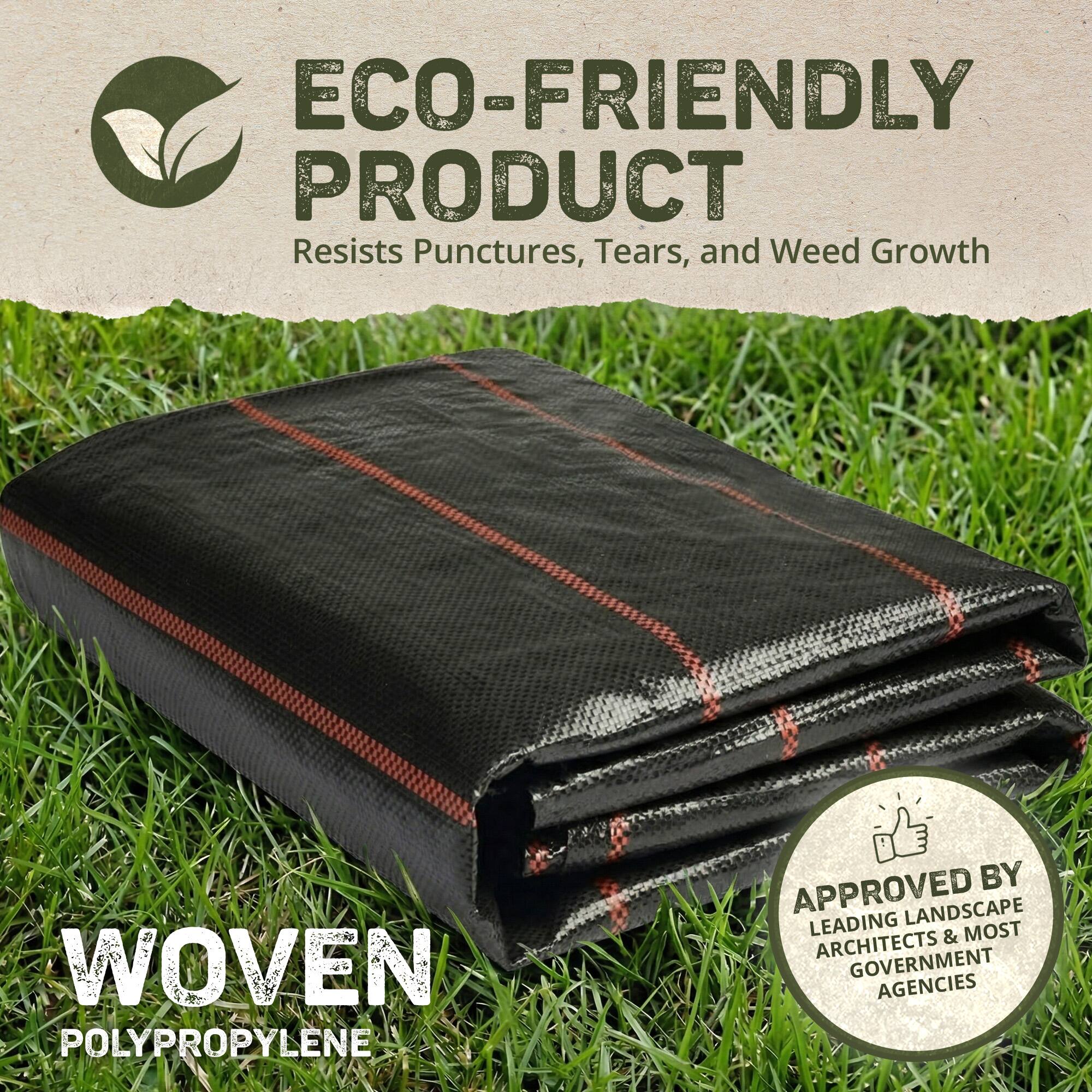 ECO-FRIENDLY PRODUCT  
Resists Punctures, Tears, and Weed Growth  

WOVEN POLYPROPYLENE  

APPROVED BY LEADING LANDSCAPE ARCHITECTS & MOST GOVERNMENT AGENCIES