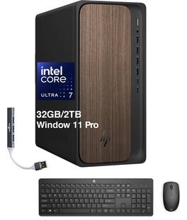 HP - Upgraded - OmniDesk OmniDesk Desktop (Intel Ultra 7-265, 32GB DDR5, 2TB PCIe SSD, Intel Graphics, Win 11 Pro) w/USB Hub - Dark Wood
